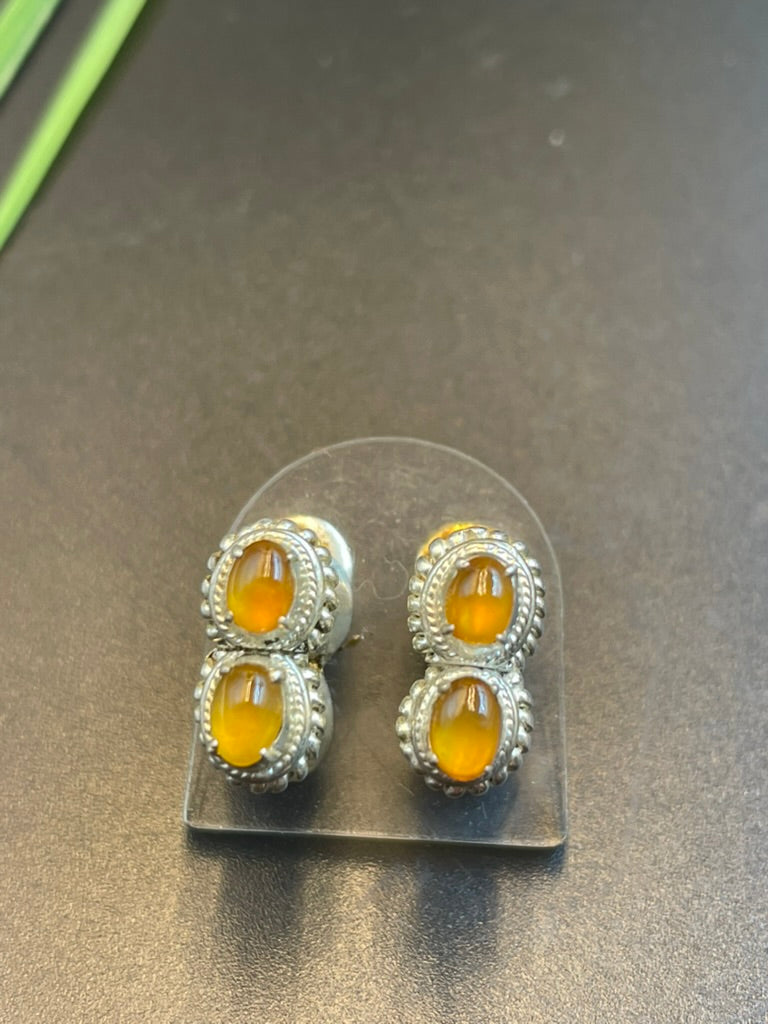緬甸天然翡翠黄翡蛋面耳环