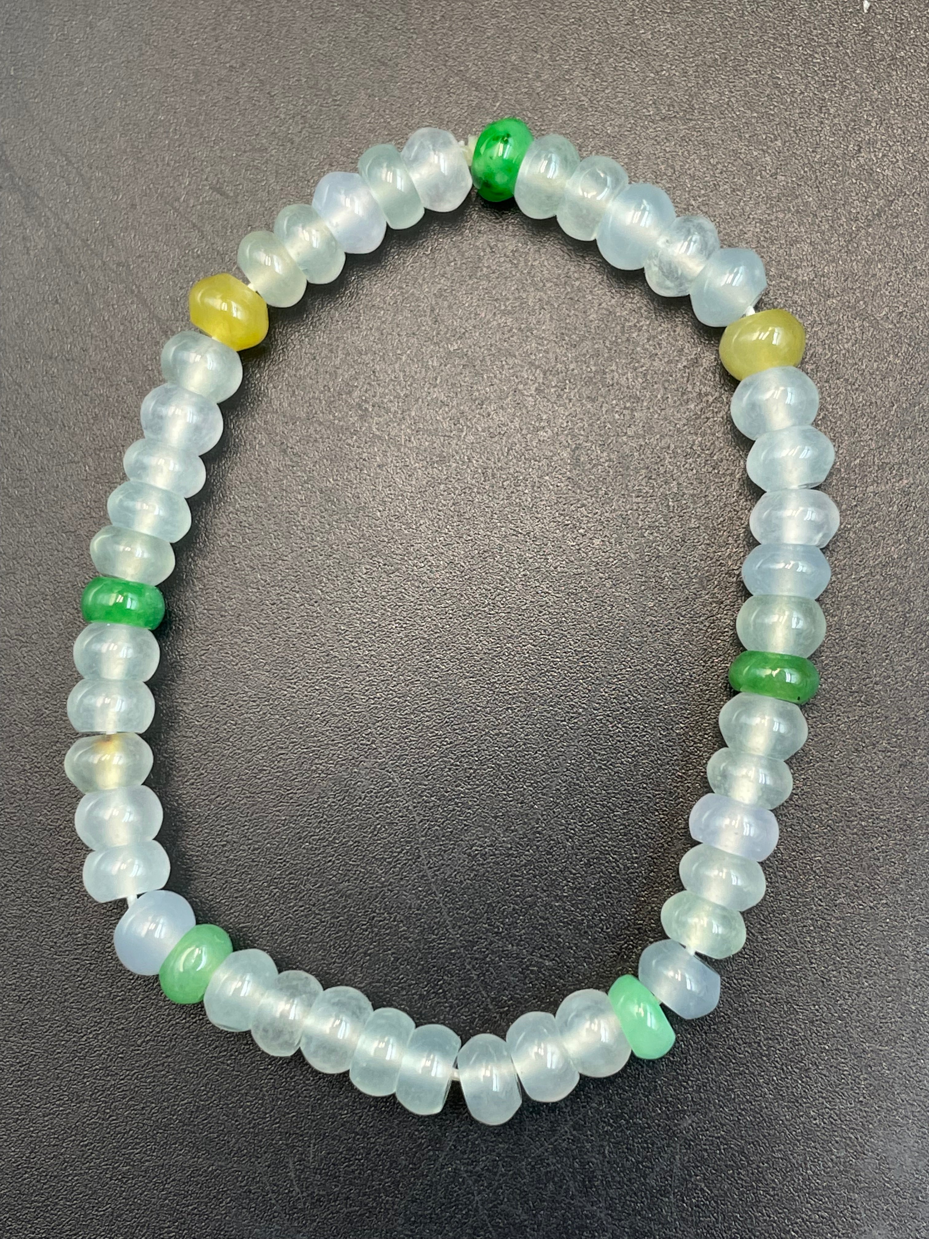 緬甸天然翡翠冰種算盤珠三彩手串手链