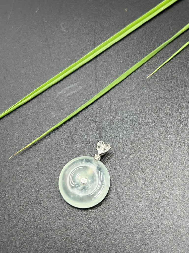緬甸天然翡翠冰種雪花棉平安扣吊墜