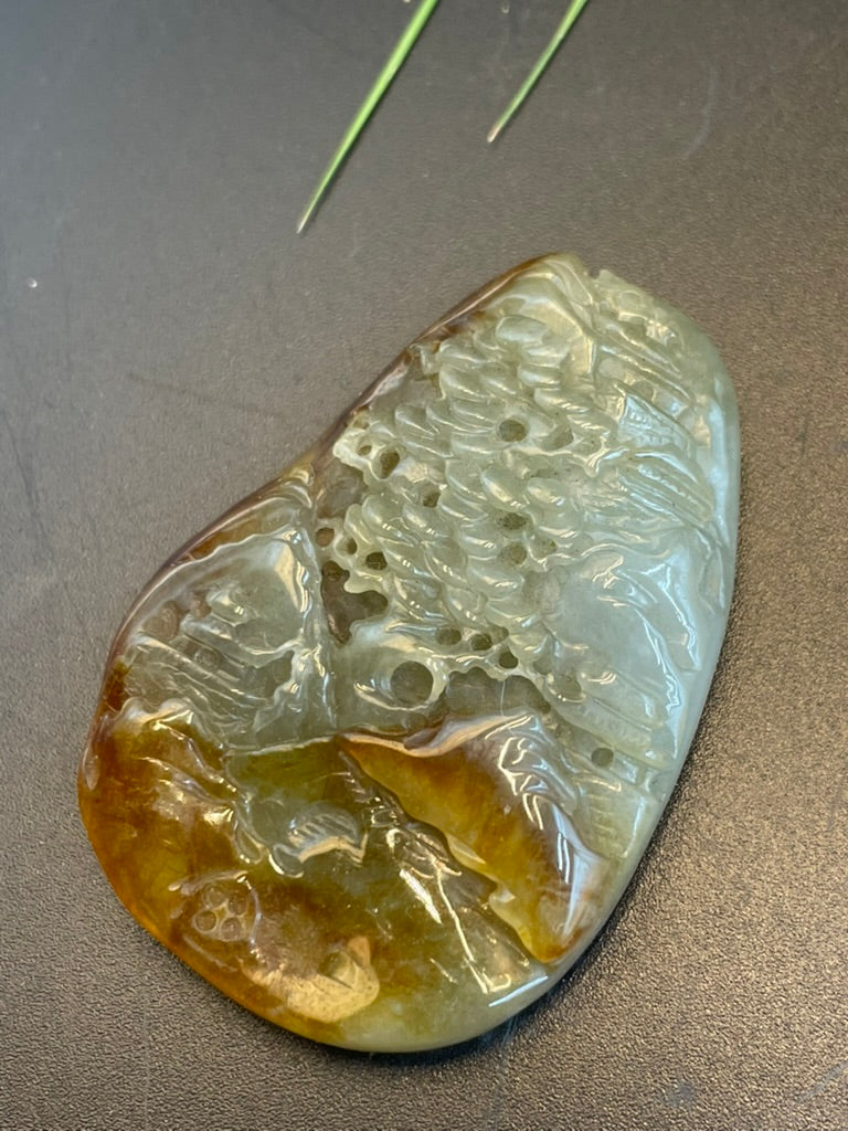 天然緬甸翡翠山水吊墜