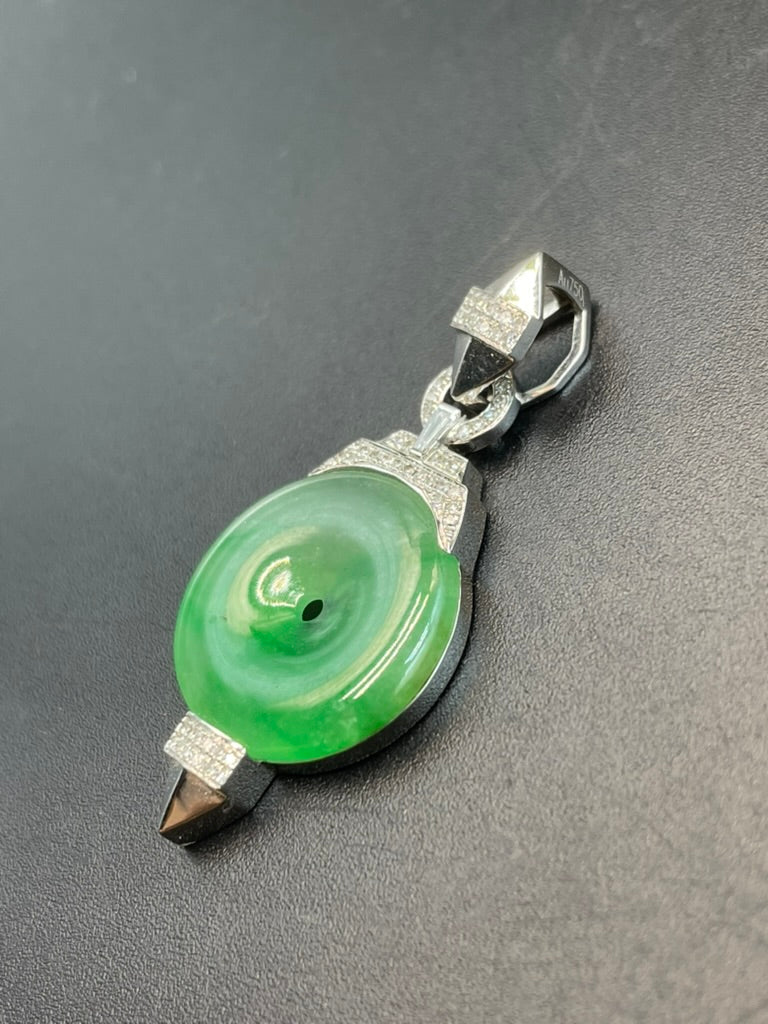 緬甸天然翡翠冰种飘陽綠平安扣吊墜