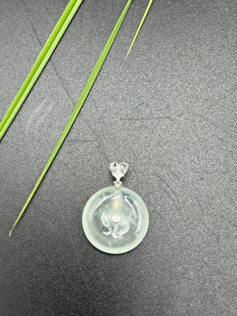 緬甸天然翡翠冰種雪花棉平安扣吊墜