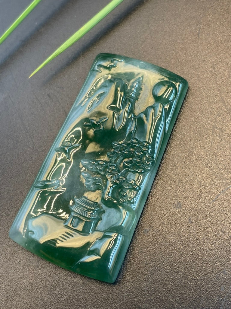 緬甸天然翡翠山水玉牌吊墜