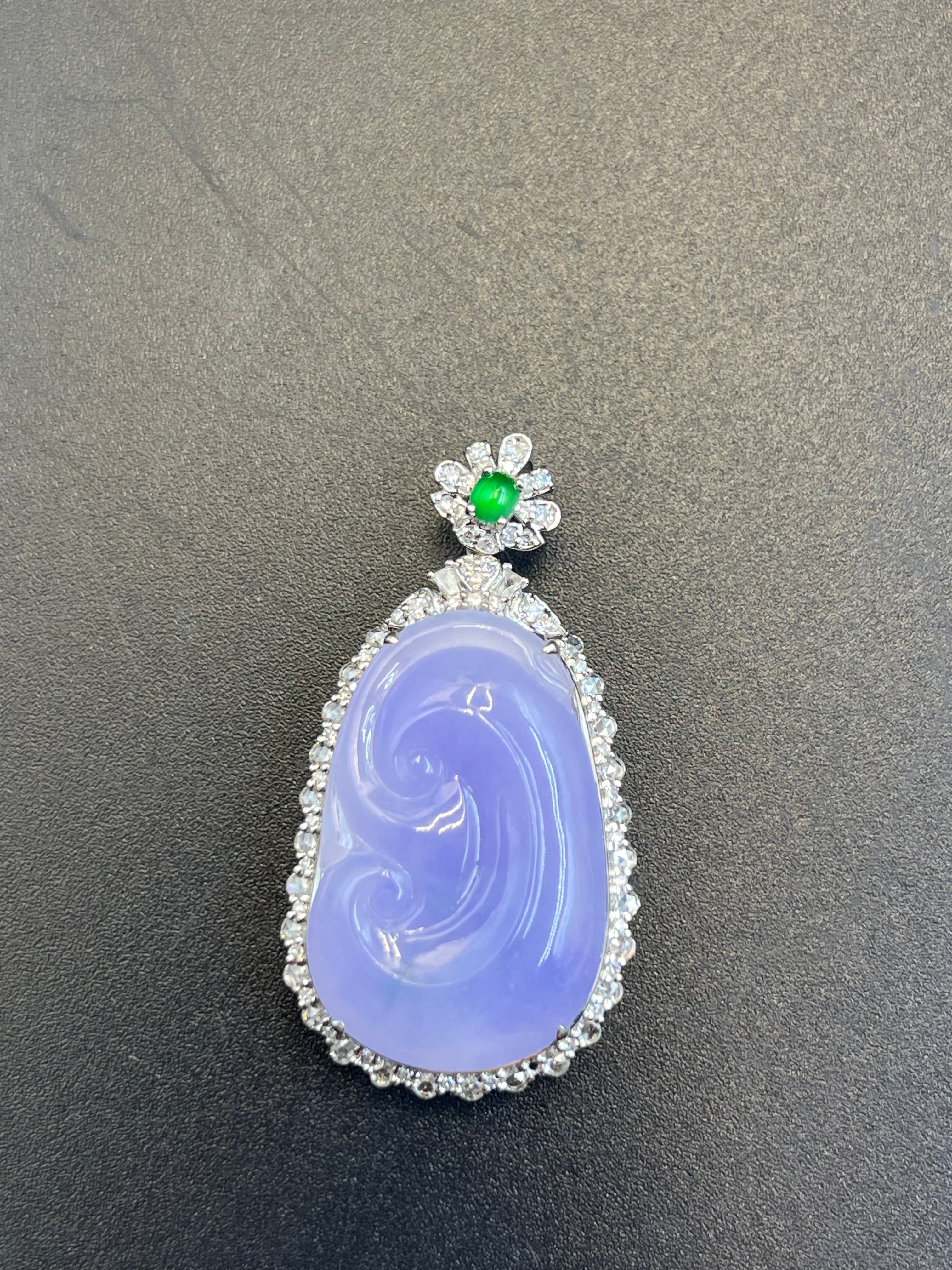 天然緬甸翡翠紫羅蘭如意吊墜