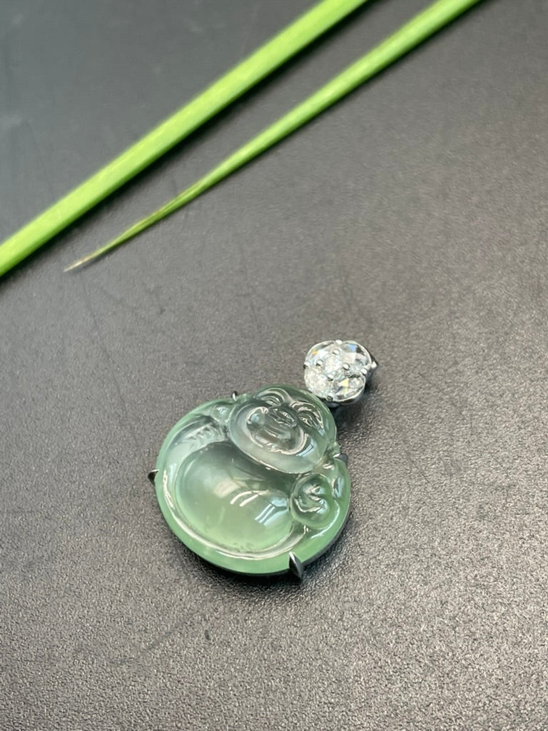 天然緬甸翡翠冰晴綠彌勒吊墜