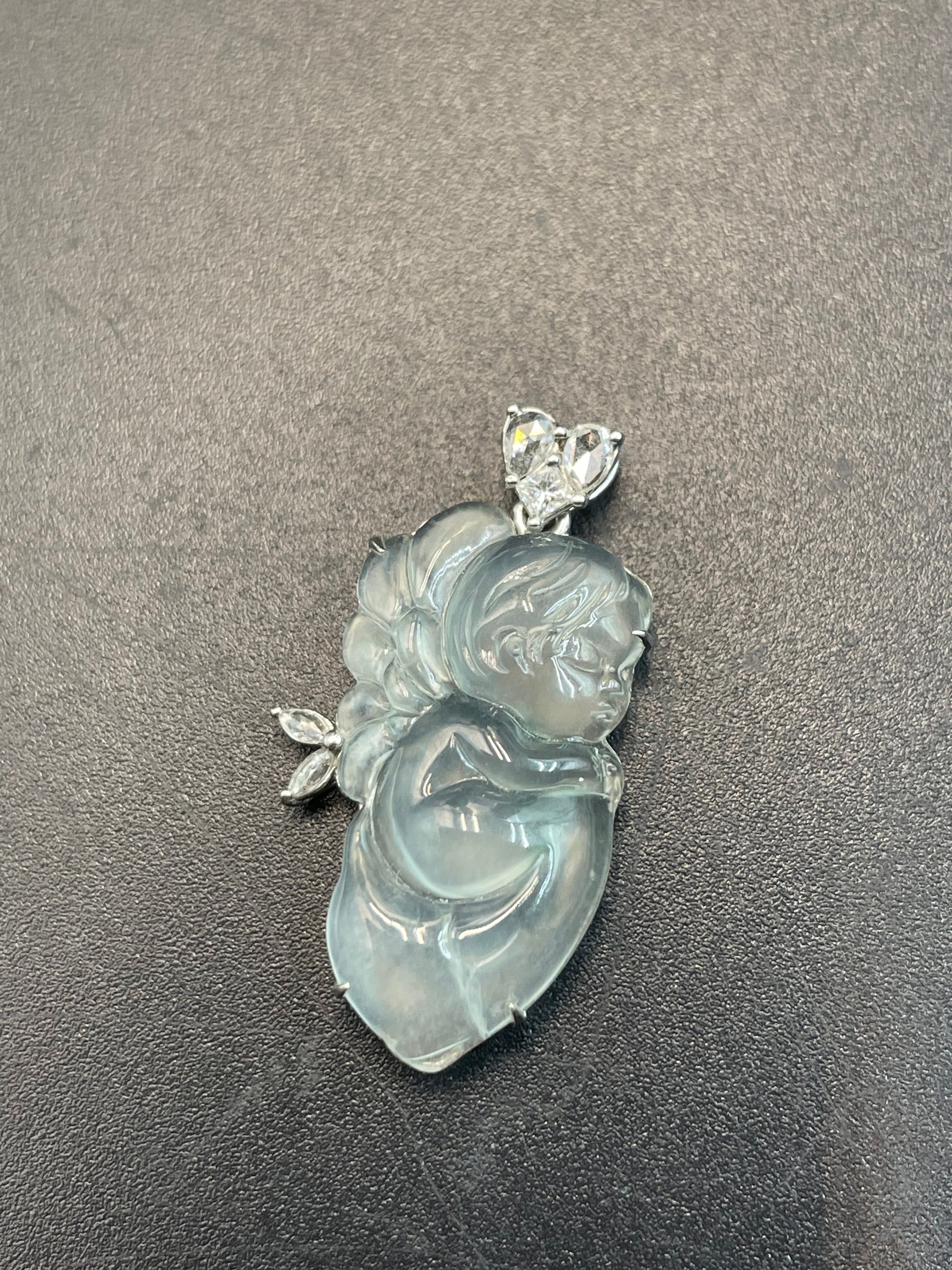 緬甸天然翡翠花仙子寶寶天使吊墜