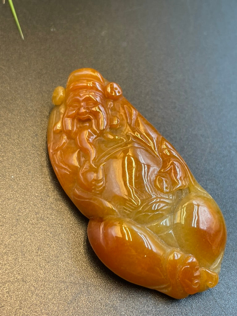 天然緬甸翡翠黃財神吊墜