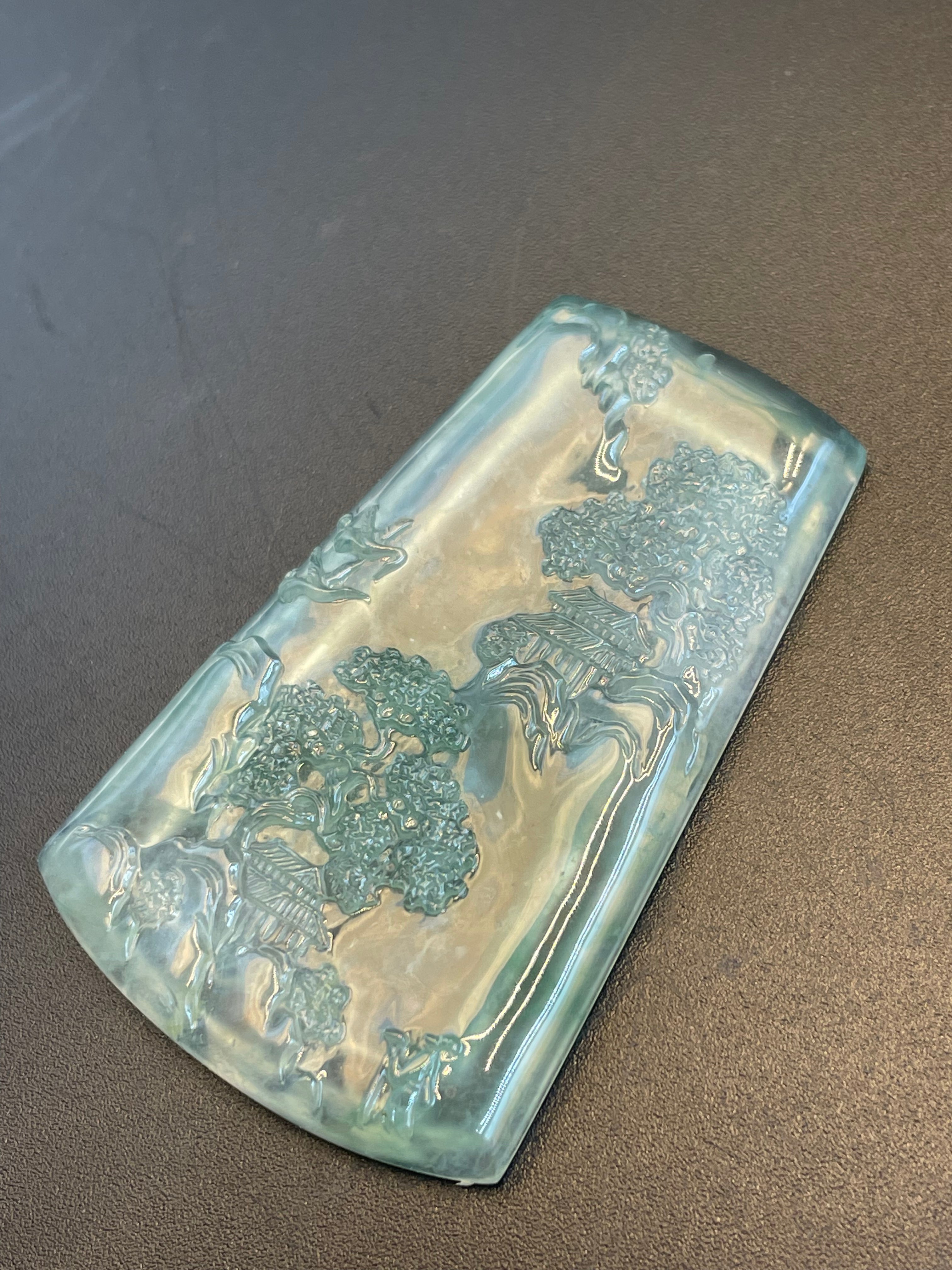天然翡翠冰種山水意境玉牌吊墜