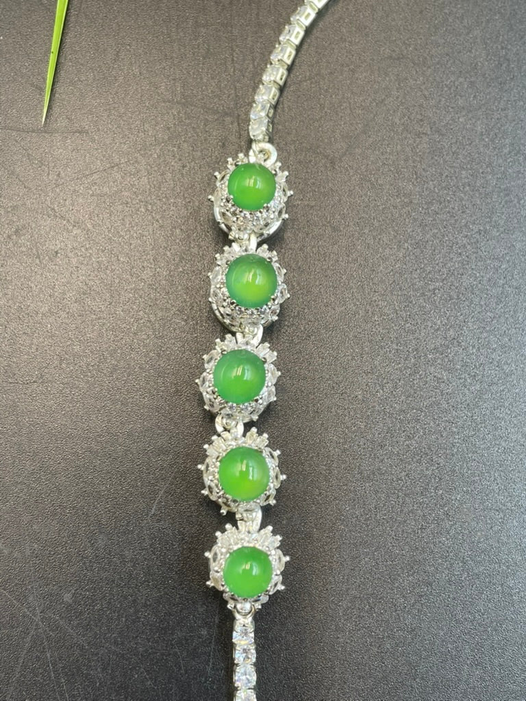 緬甸天然翡翠冰果綠蛋面手鏈