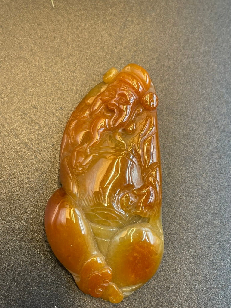天然緬甸翡翠黃財神吊墜