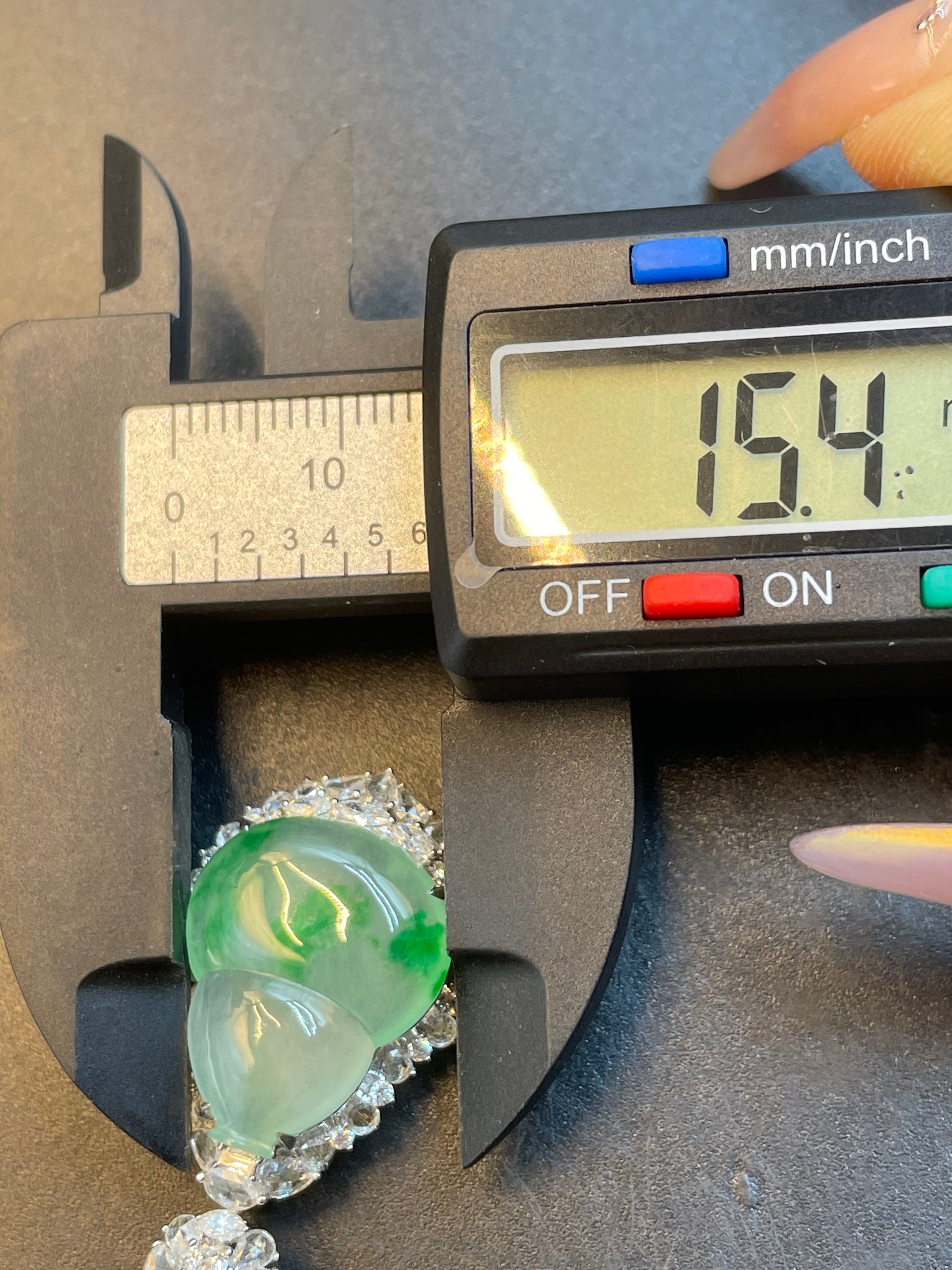 天然翡翠冰種飄綠花福祿吊墜