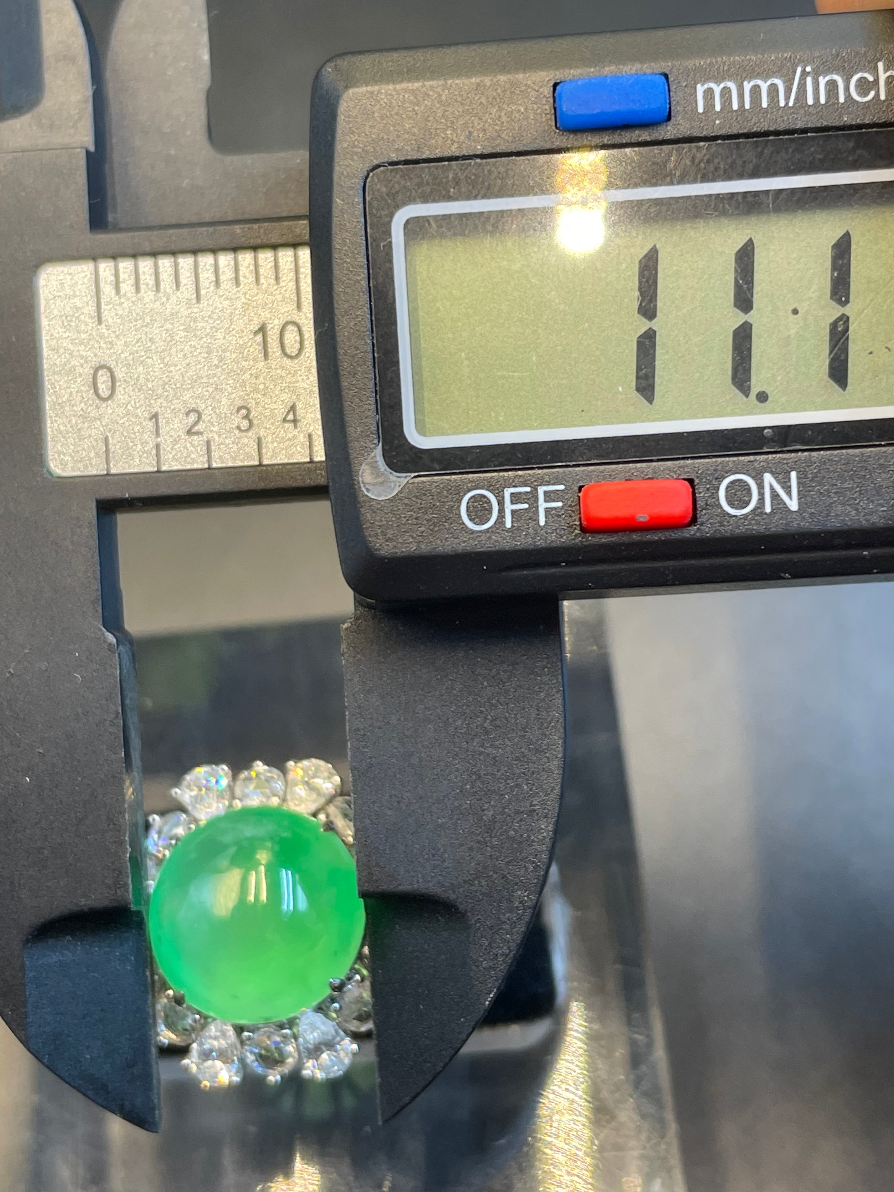 緬甸天然翡翠冰種陽綠正圓蛋面戒指