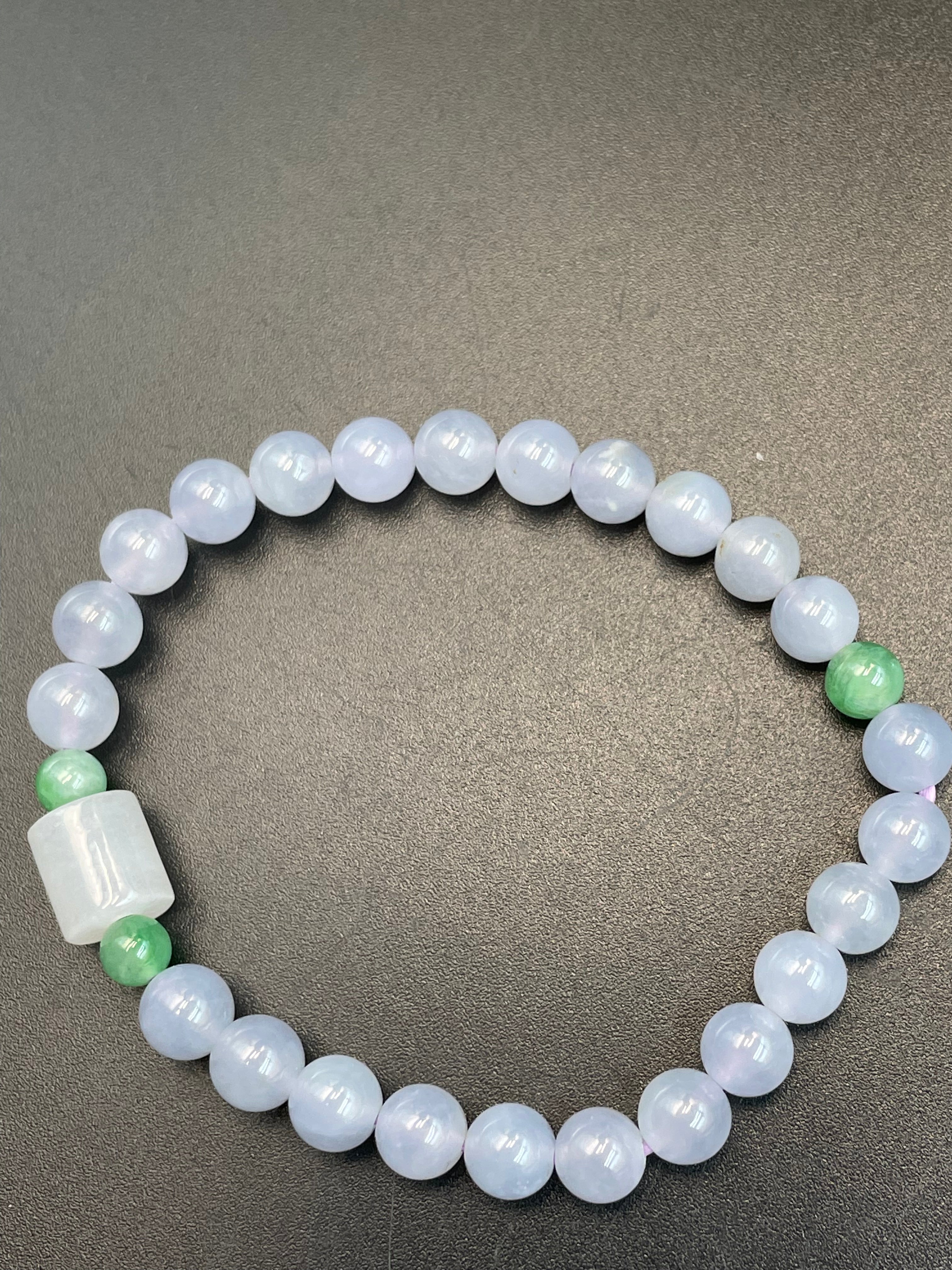 緬甸天然翡翠冰糯種紫羅蘭圓珠路路通手串手链