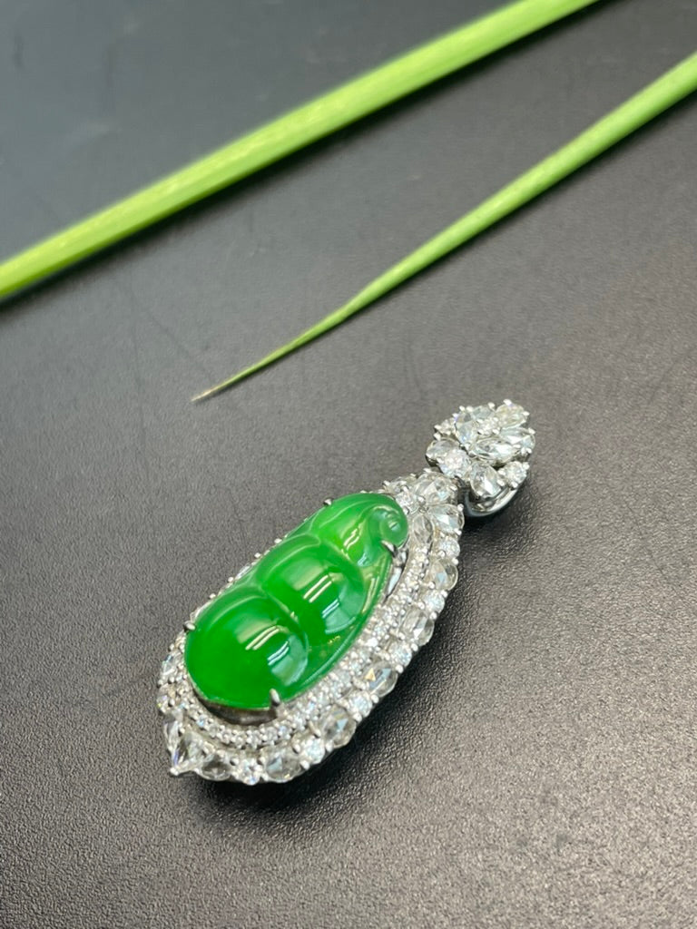 天然緬甸翡翠陽綠福豆吊墜
