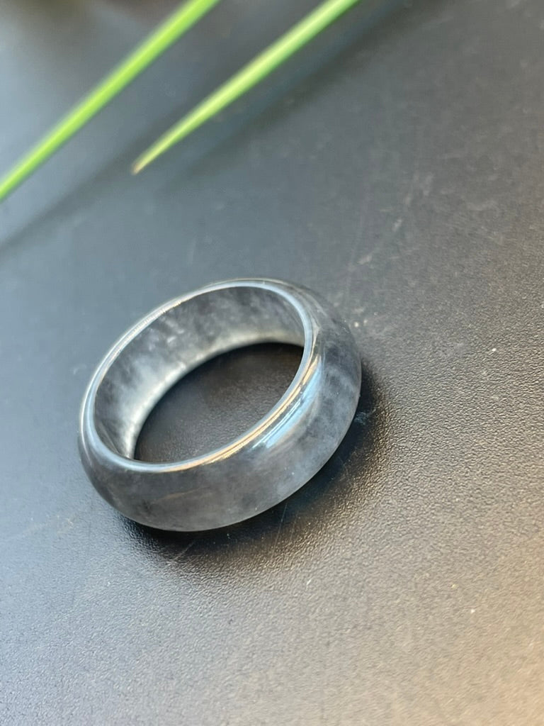 緬甸天然翡翠煙灰色指環戒指