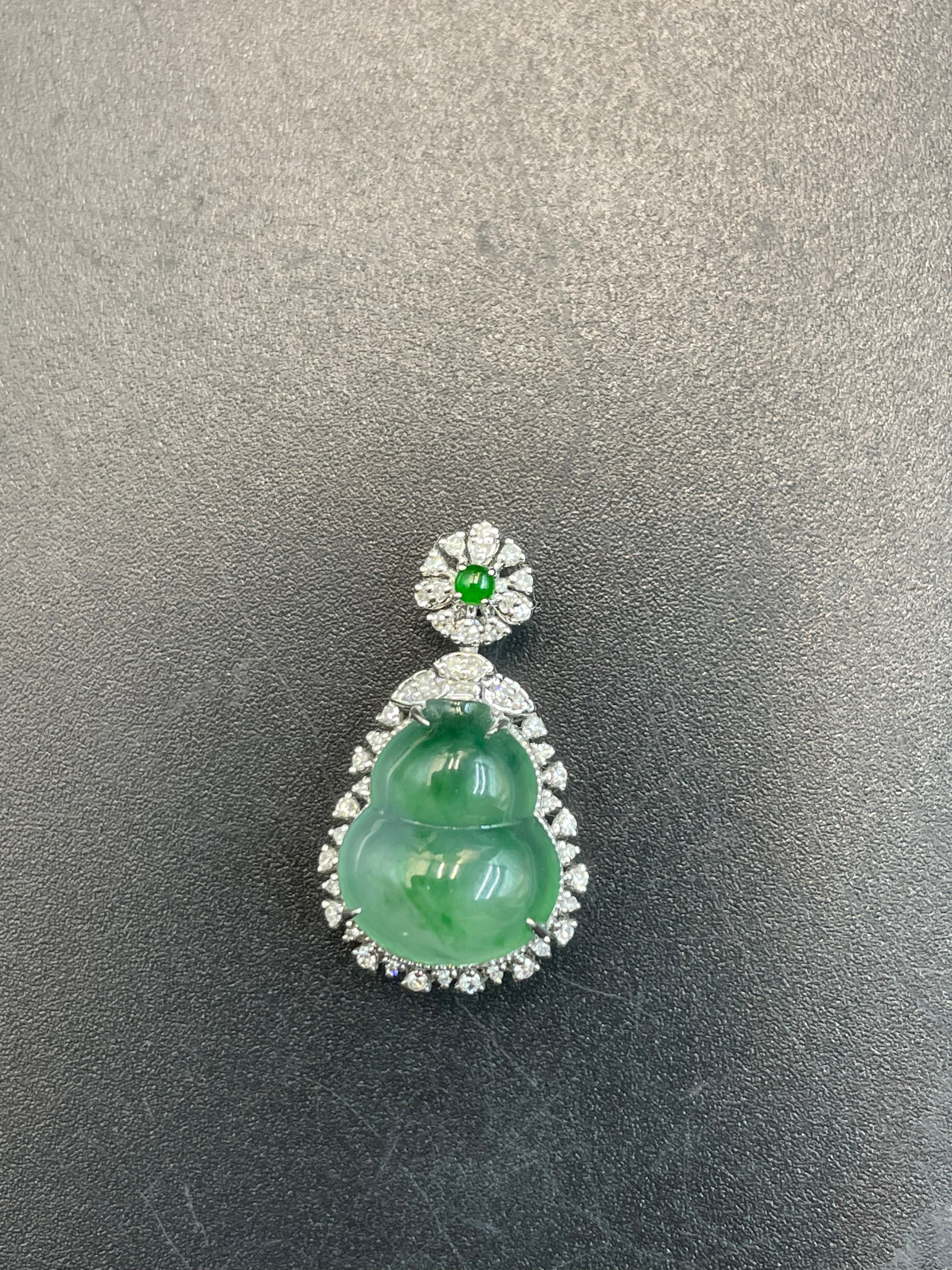 緬甸天然翡翠冰晴飄綠花福祿吊墜