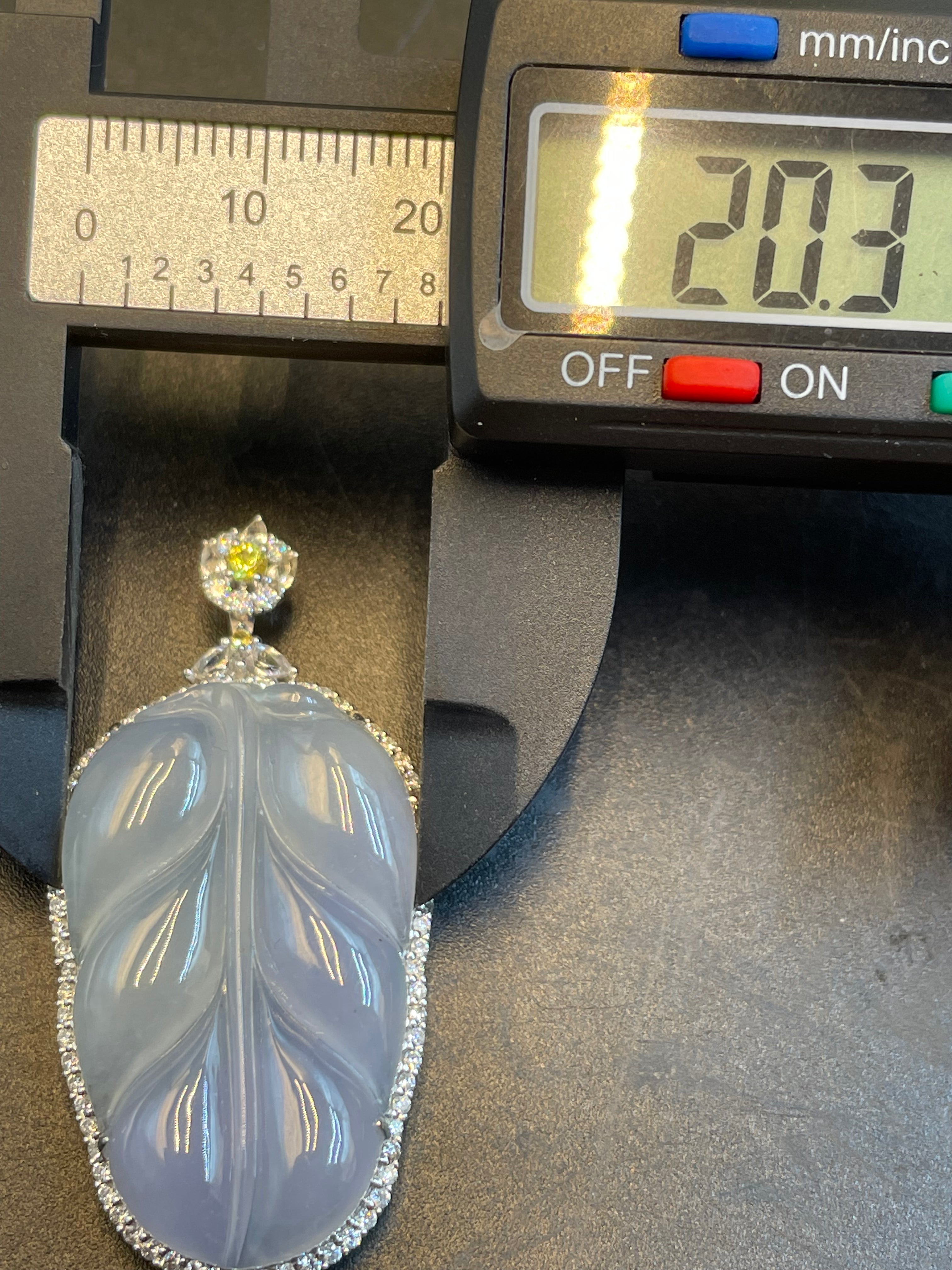 緬甸天然翡翠冰飄紫花葉子/金枝玉葉吊墜