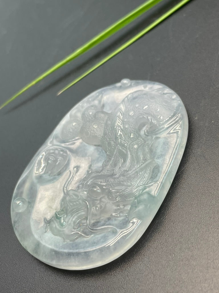 天然緬甸翡翠冰種龍牌吊墜