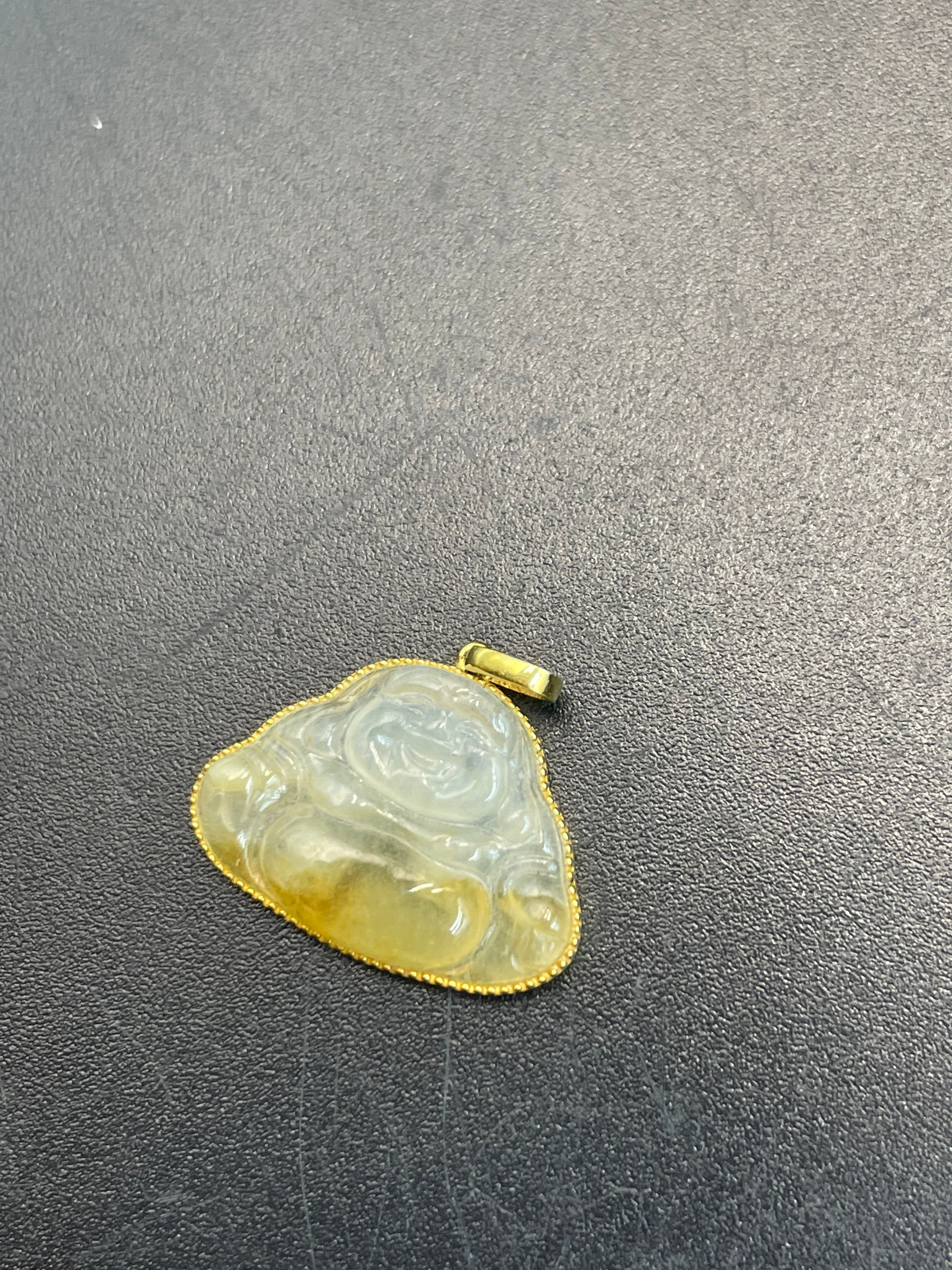 緬甸天然翡翠冰黃翡彌勒吊墜