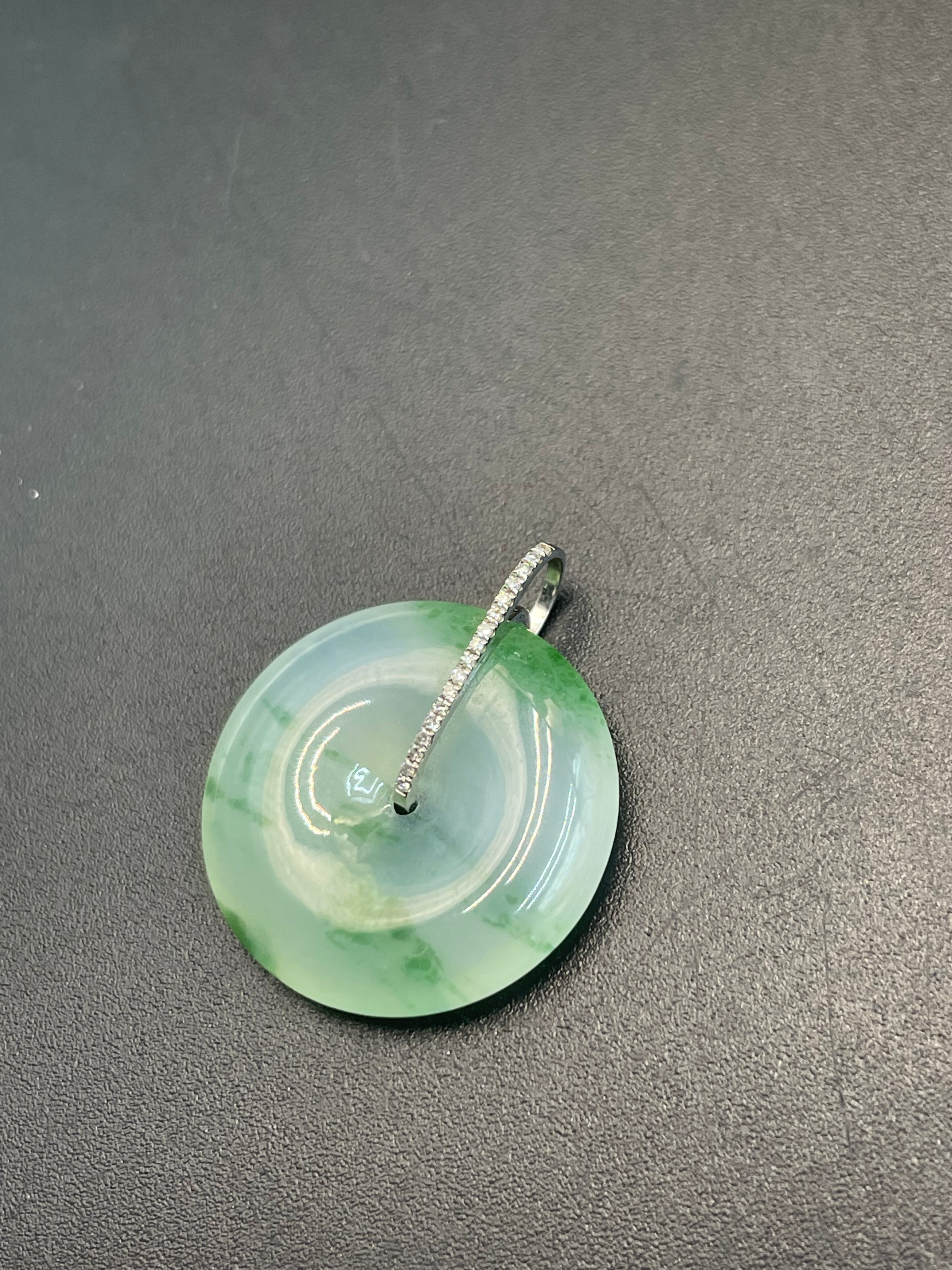 緬甸天然翡翠飄花平安扣吊墜