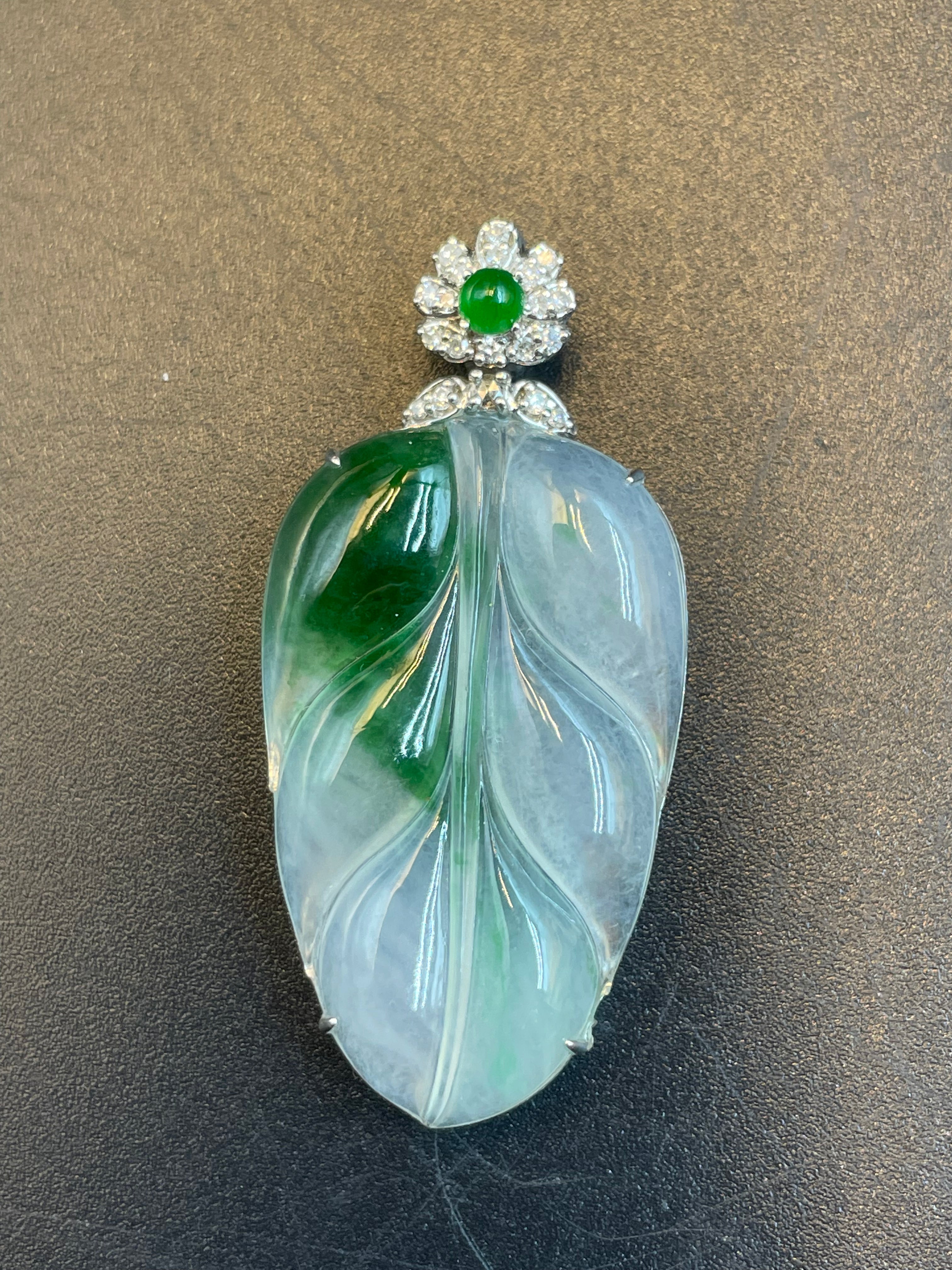 緬甸天然翡翠冰飄花葉子/金枝玉葉吊墜