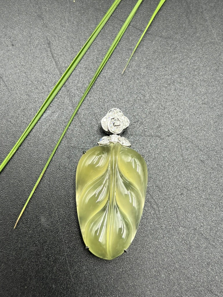 緬甸天然翡翠高冰黃翡葉子吊墜