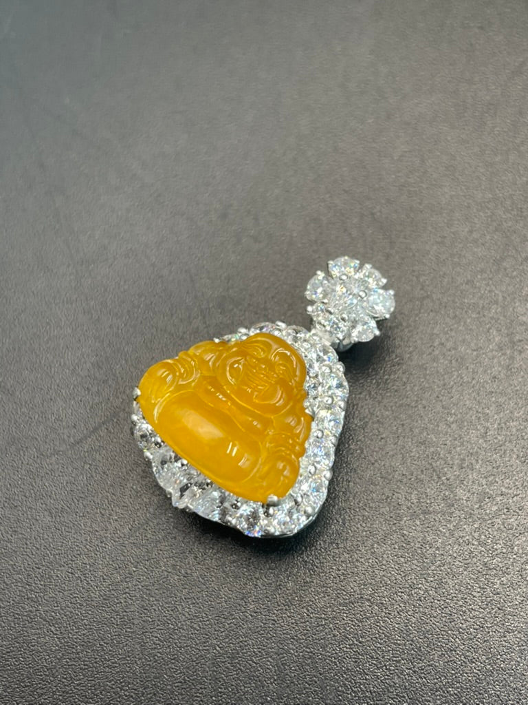 天然翡翠冰黃翡彌勒吊墜