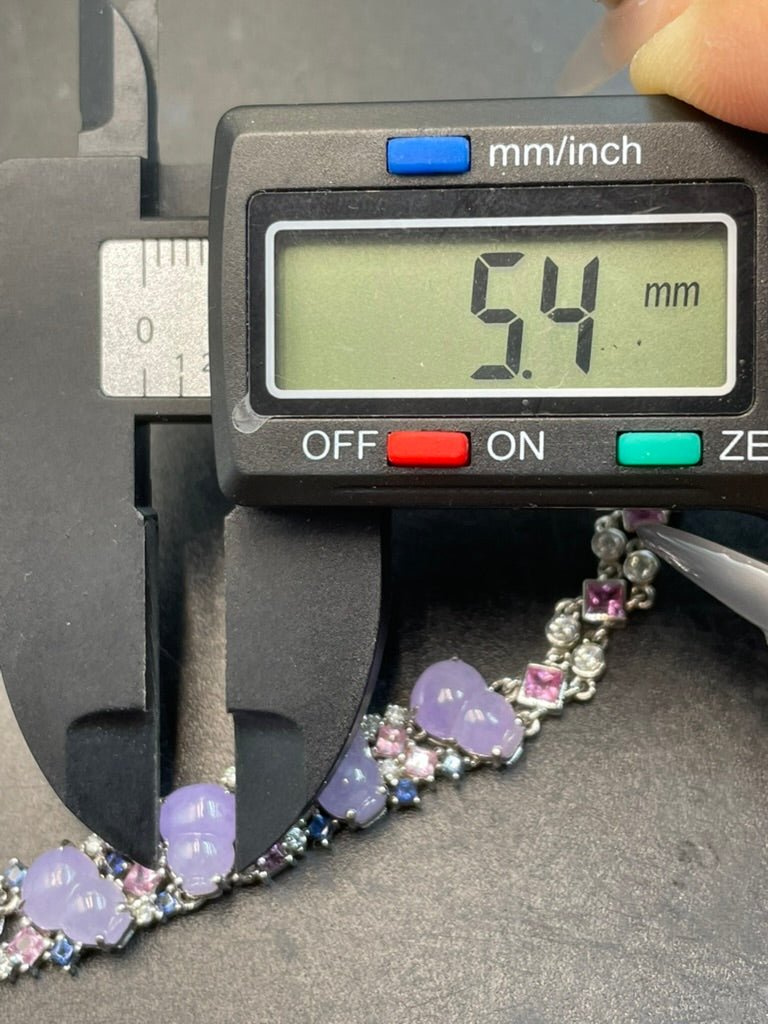 緬甸天然翡翠 紫羅蘭葫蘆/福祿蛋面手鏈 18k金鑲嵌伴鉆