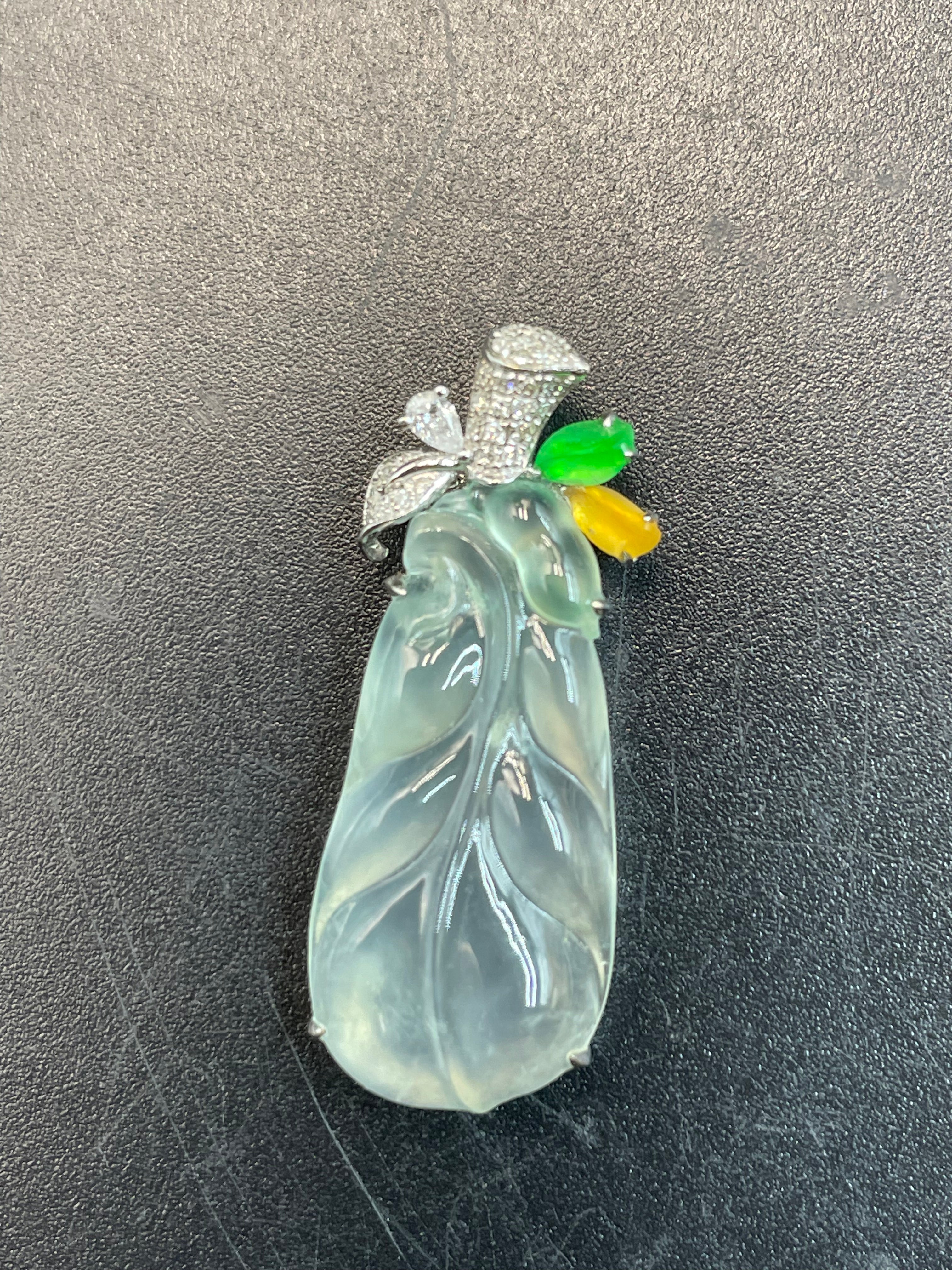 緬甸天然翡翠高冰金枝玉葉吊墜