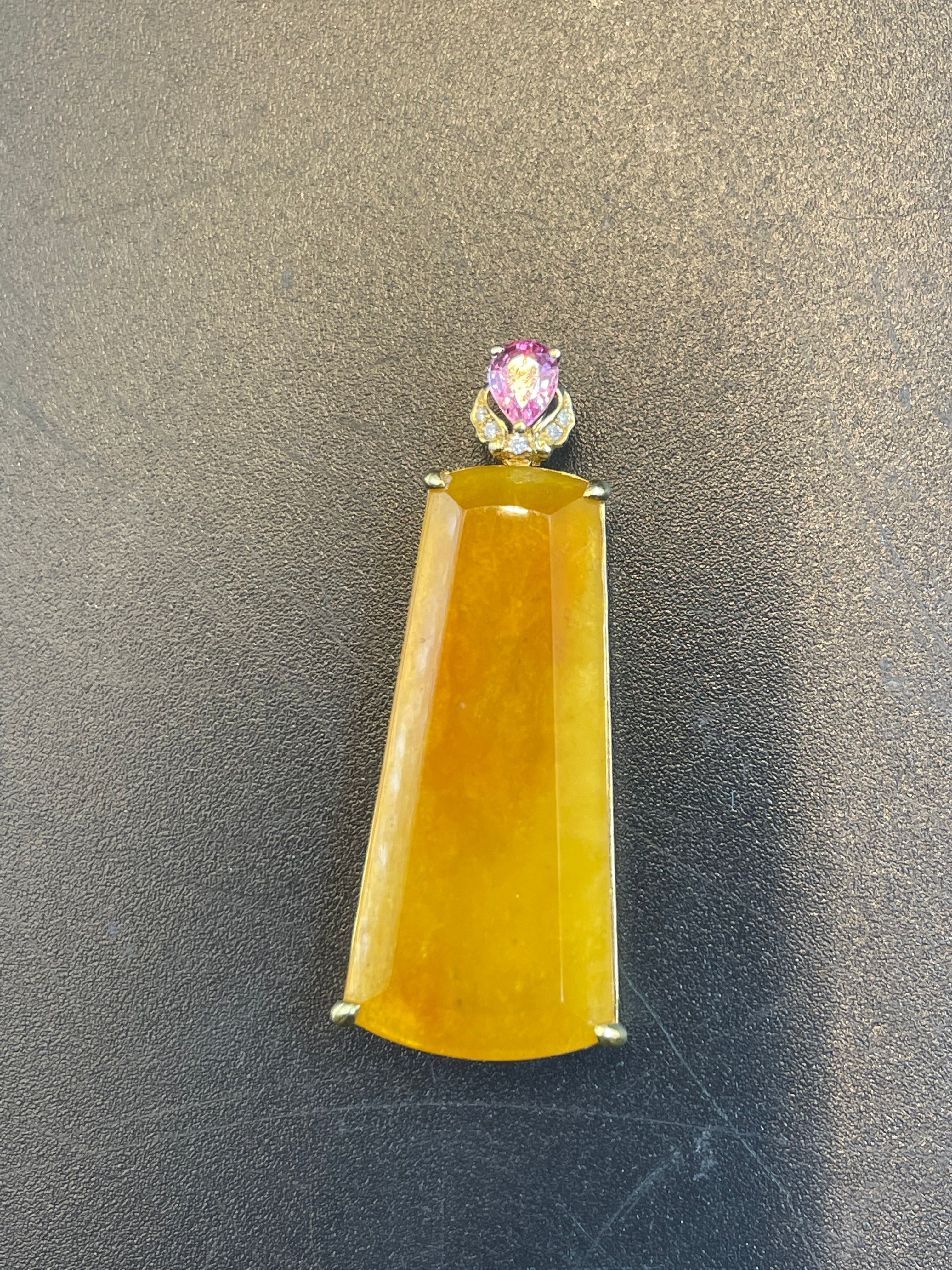 天然翡翠黃翡無事牌吊墜