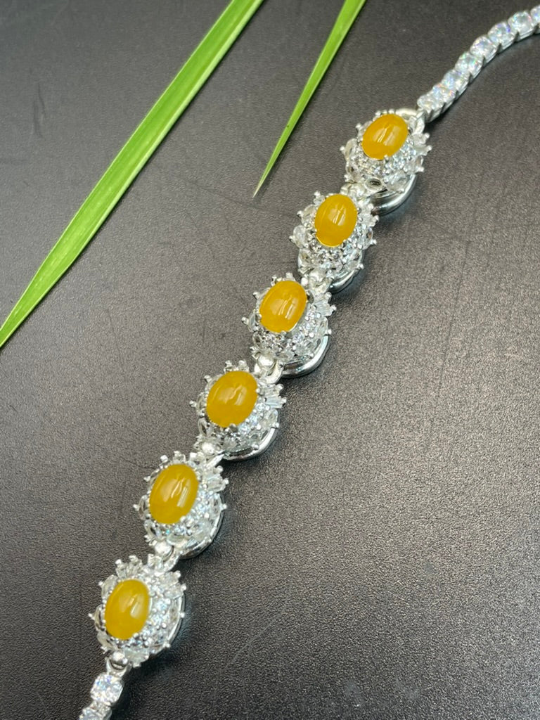 緬甸天然翡翠黃翡蛋面手鏈