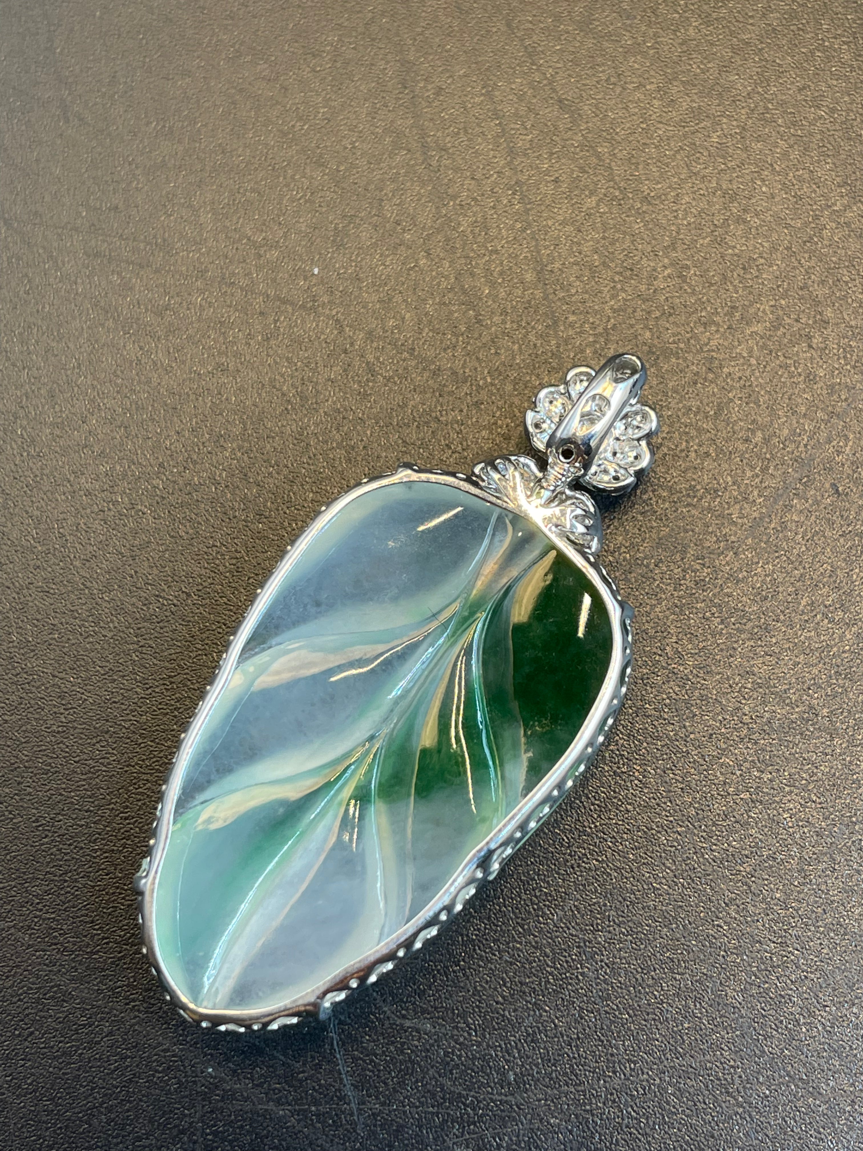 緬甸天然翡翠冰飄花葉子/金枝玉葉吊墜