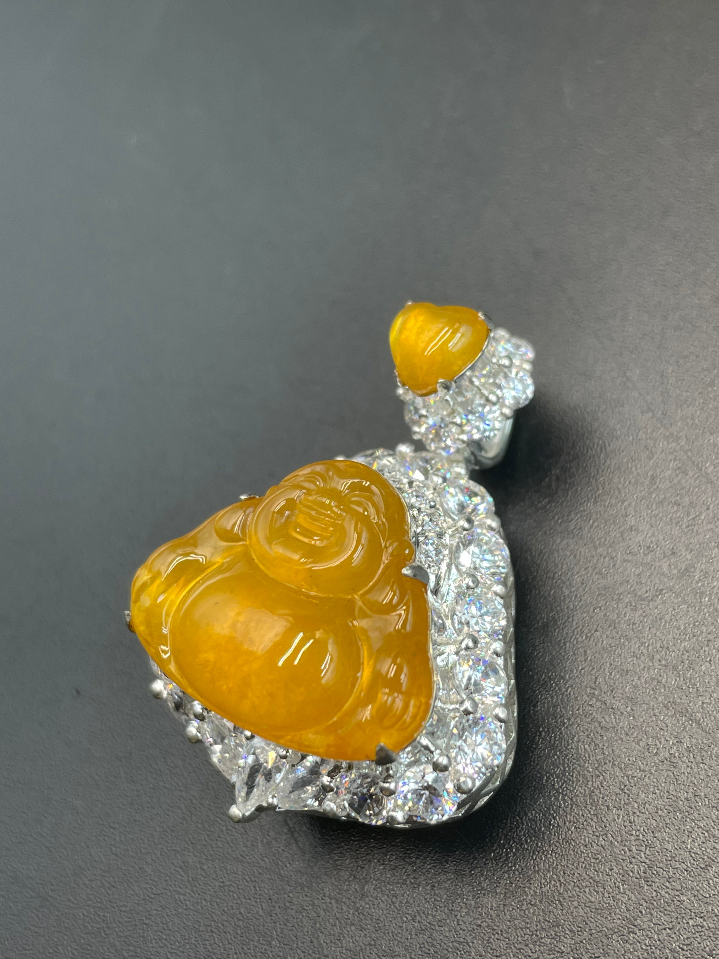 緬甸天然翡翠黃翡彌勒佛公吊墜