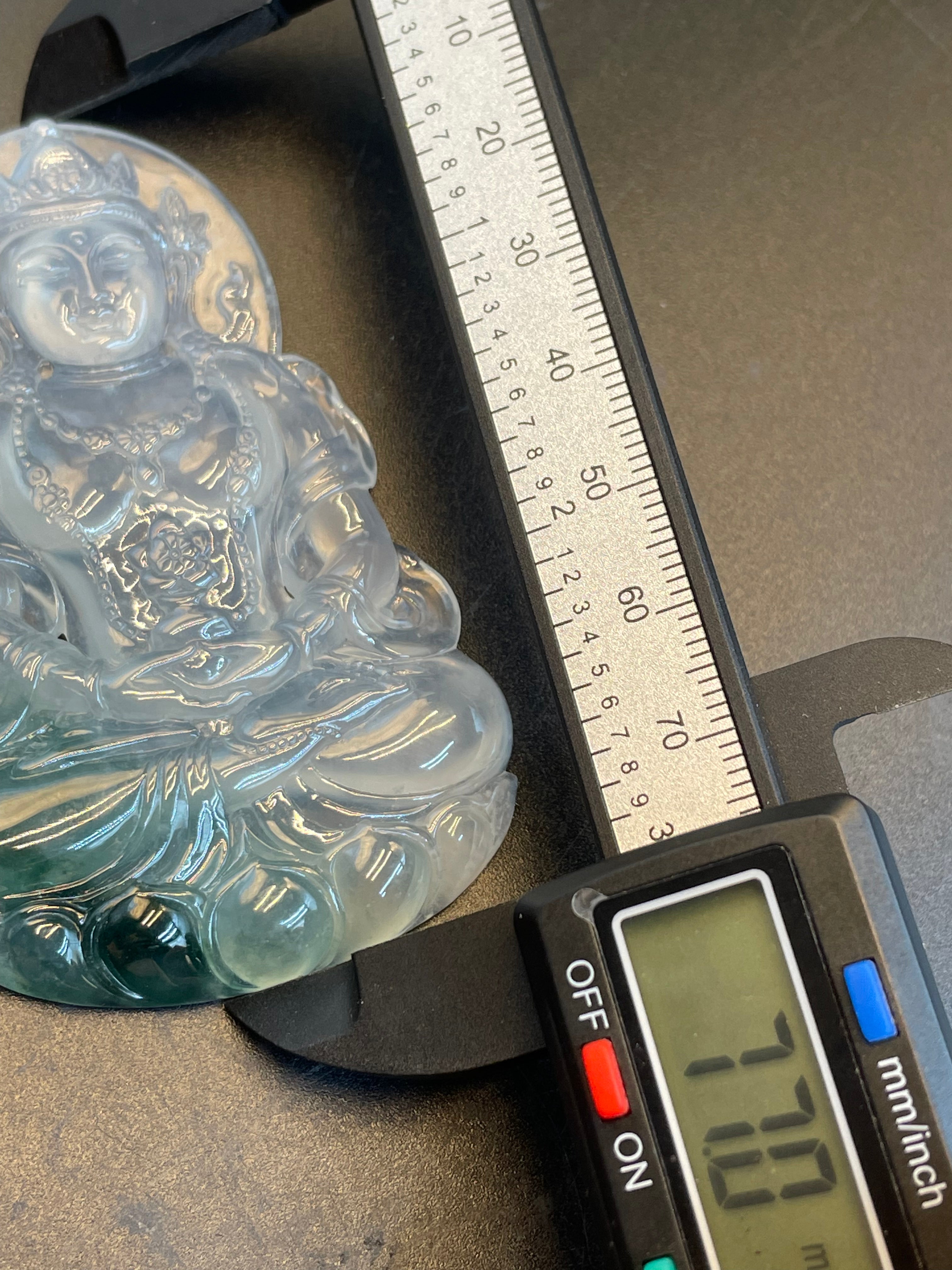 緬甸天然翡翠冰種飄花大觀音吊墜