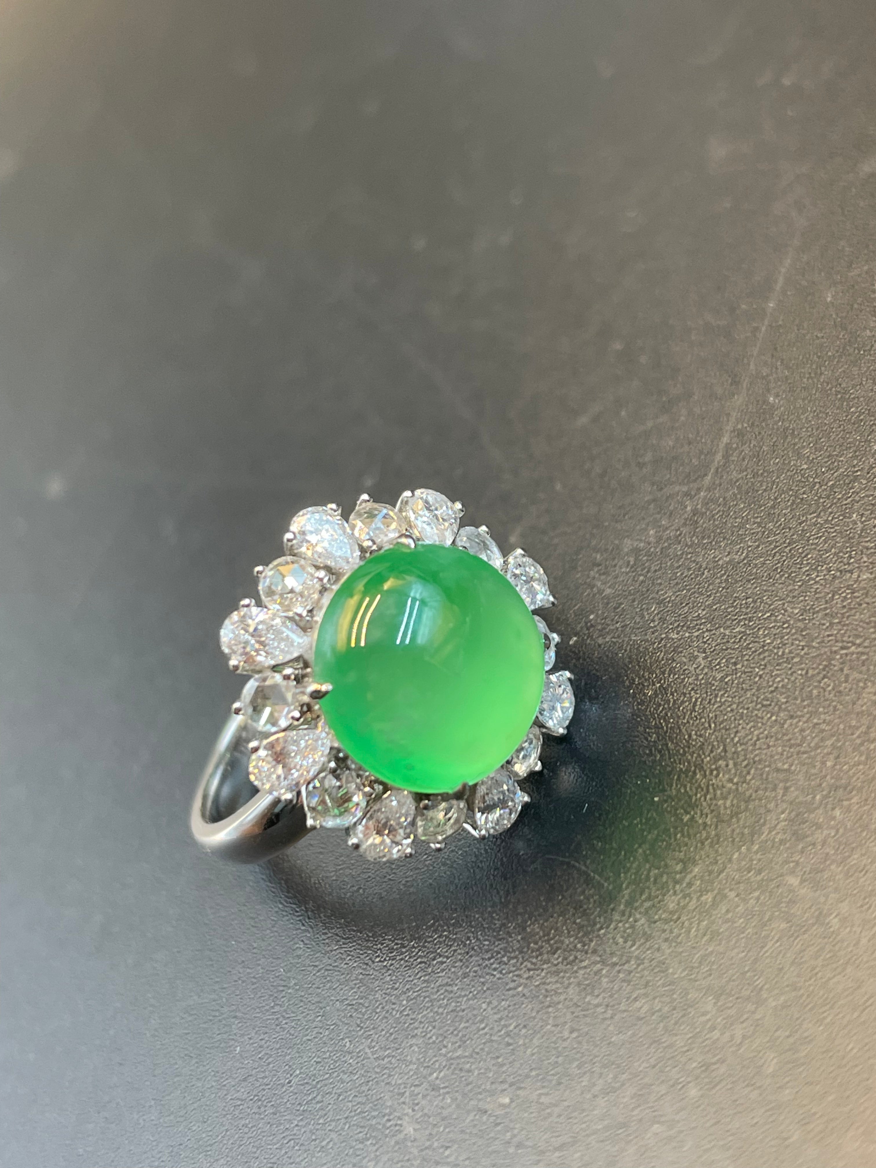 緬甸天然翡翠冰種陽綠正圓蛋面戒指