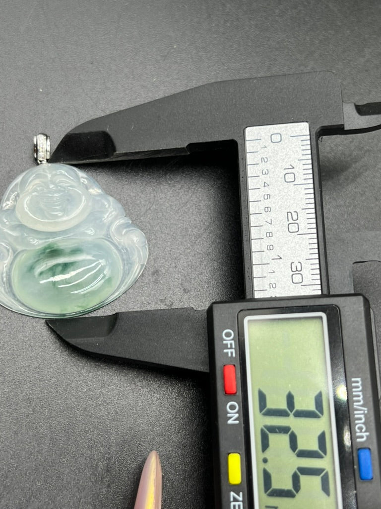 緬甸天然翡翠冰飄花彌勒吊墜