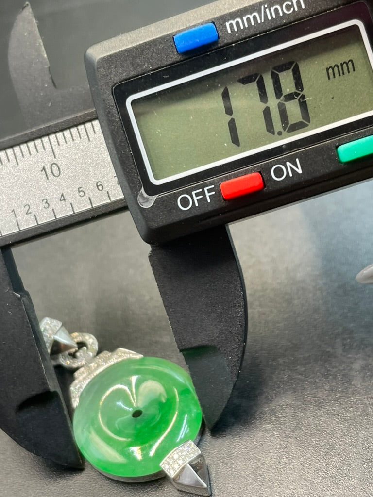 緬甸天然翡翠冰种飘陽綠平安扣吊墜