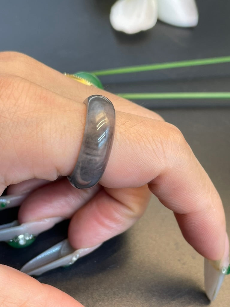 緬甸天然翡翠煙灰色指環戒指