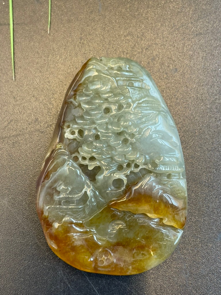 天然緬甸翡翠山水吊墜