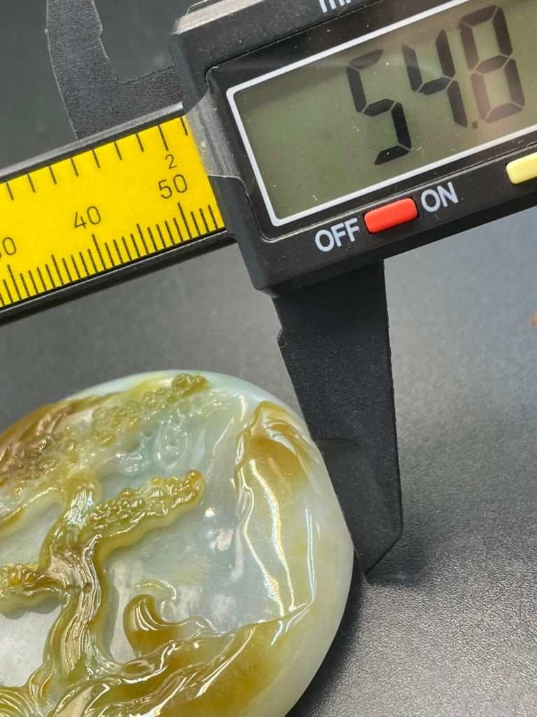 緬甸天然翡翠精雕山水意境吊墜