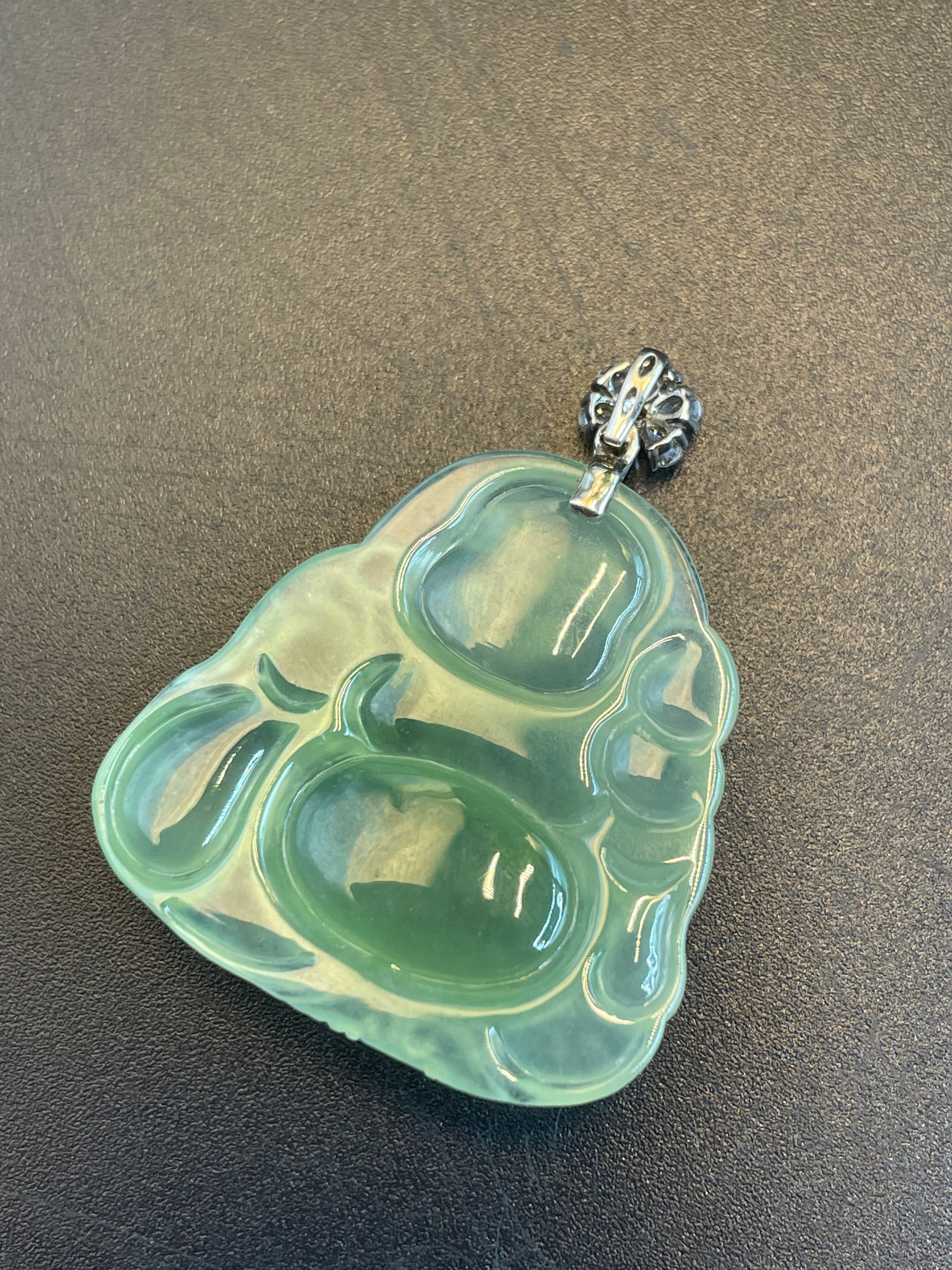 緬甸天然翡翠冰晴彌勒佛公吊墜