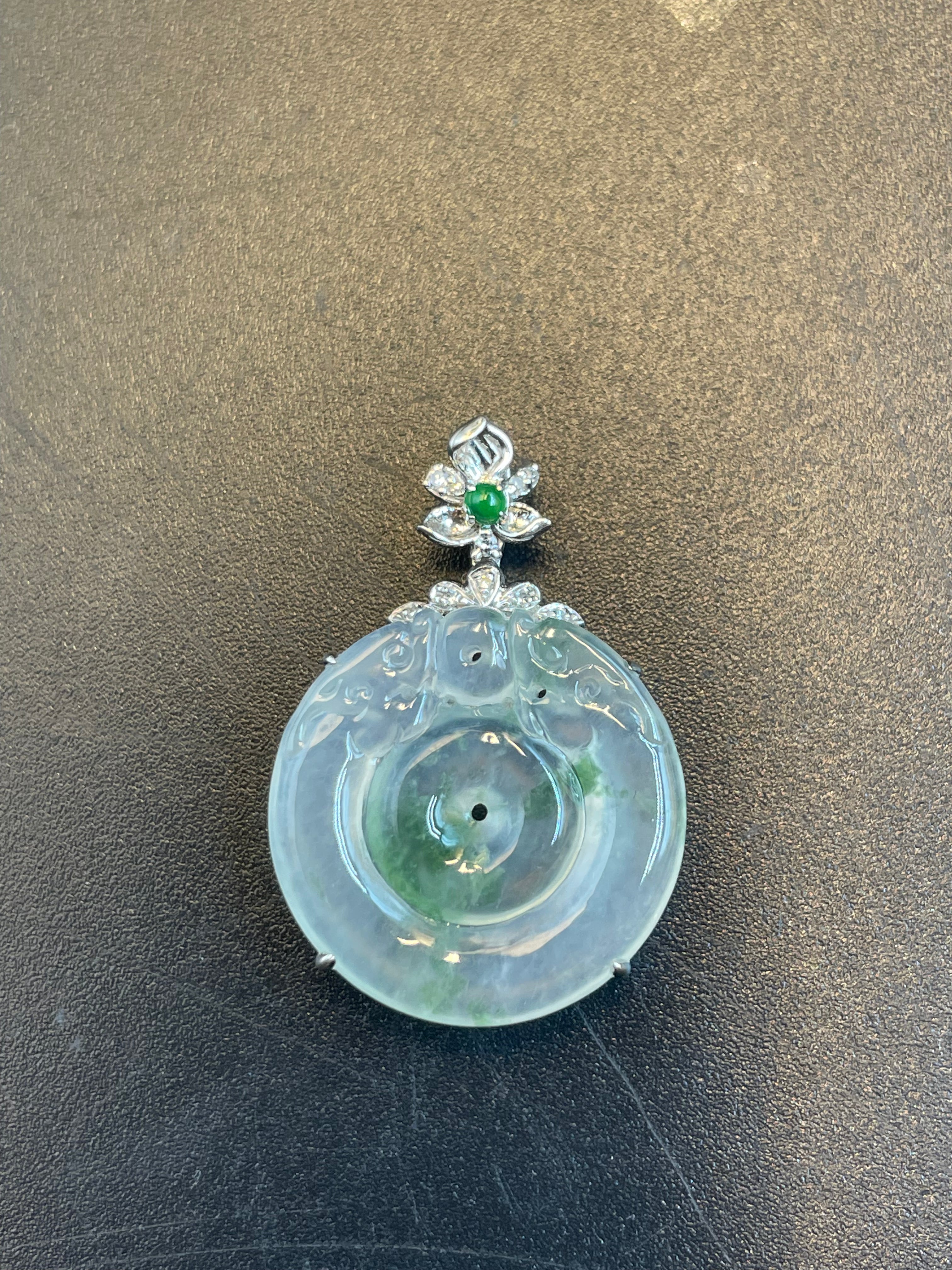 天然翡翠冰種仿古平安扣吊墜