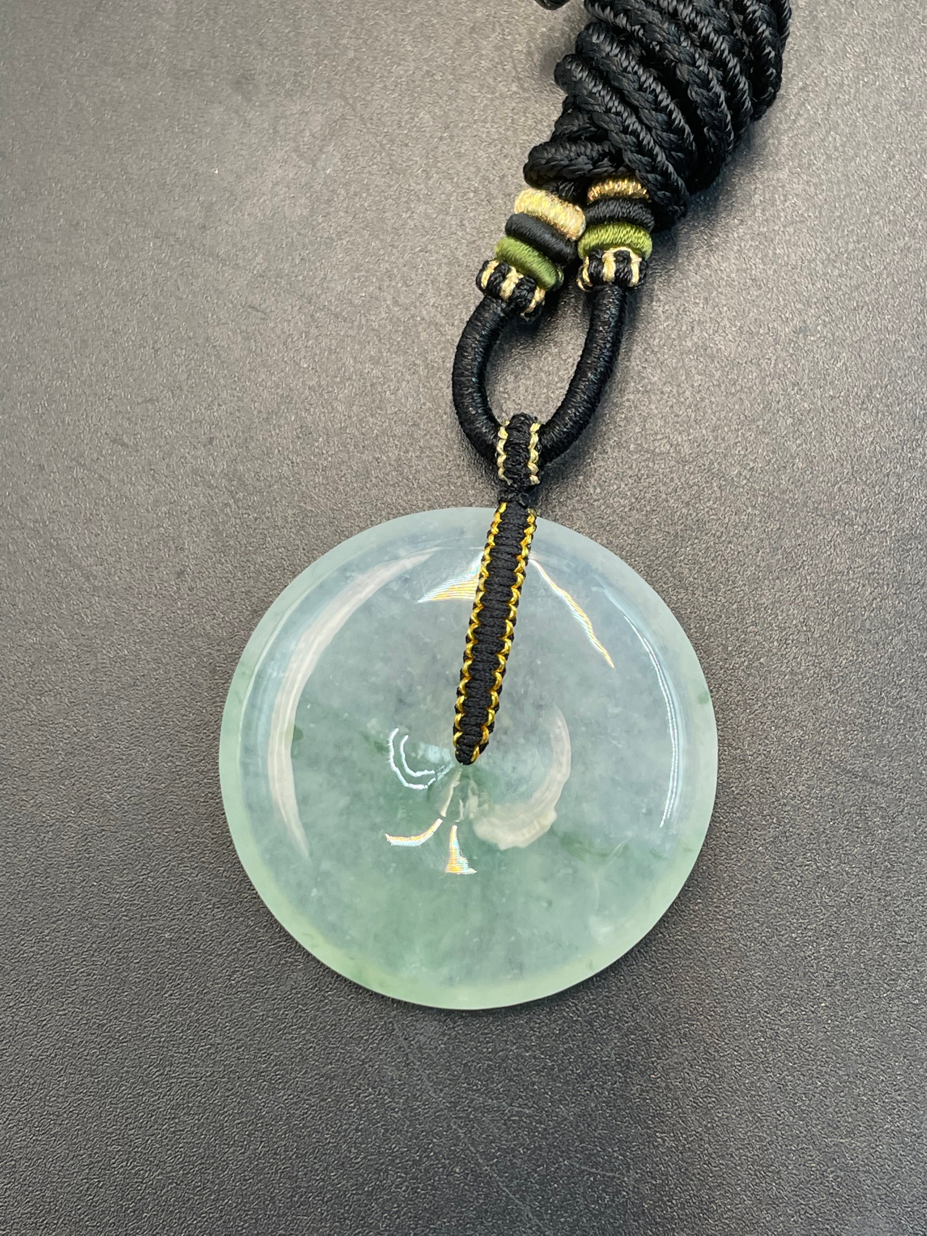 緬甸天然翡翠細糯飄花大平安扣吊墜