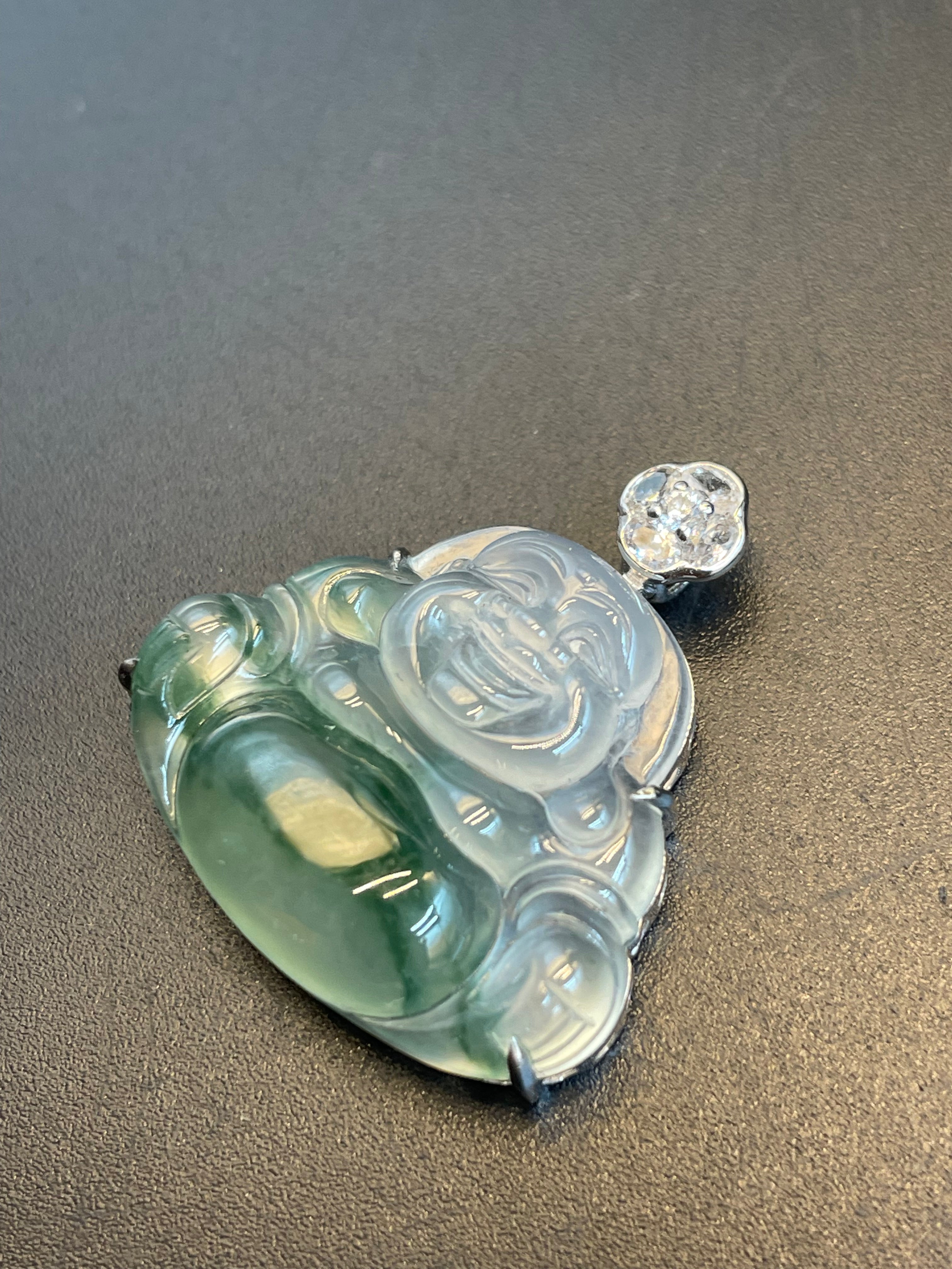 緬甸天然翡翠冰種飄花彌勒佛公吊墜