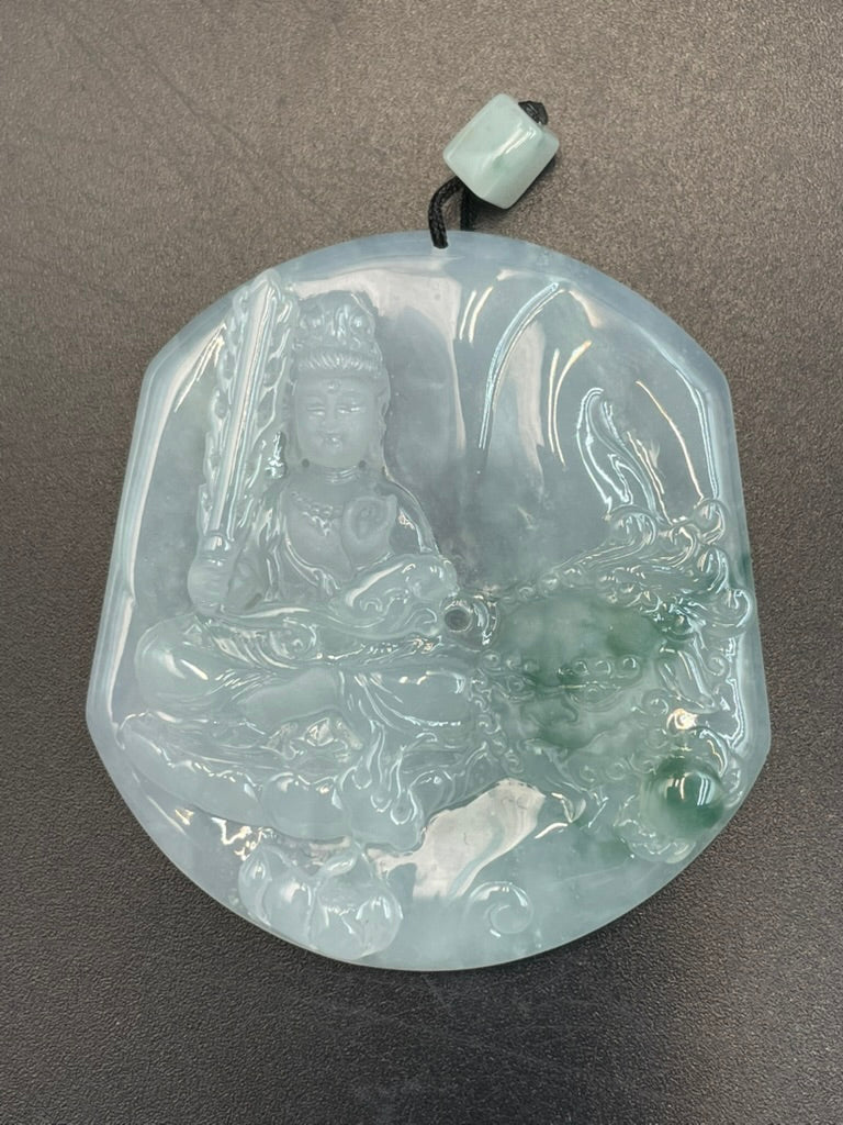 緬甸天然翡翠文殊菩薩吊墜