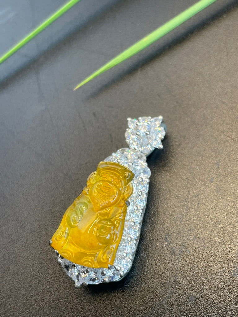 緬甸天然翡翠黃翡財神吊墜
