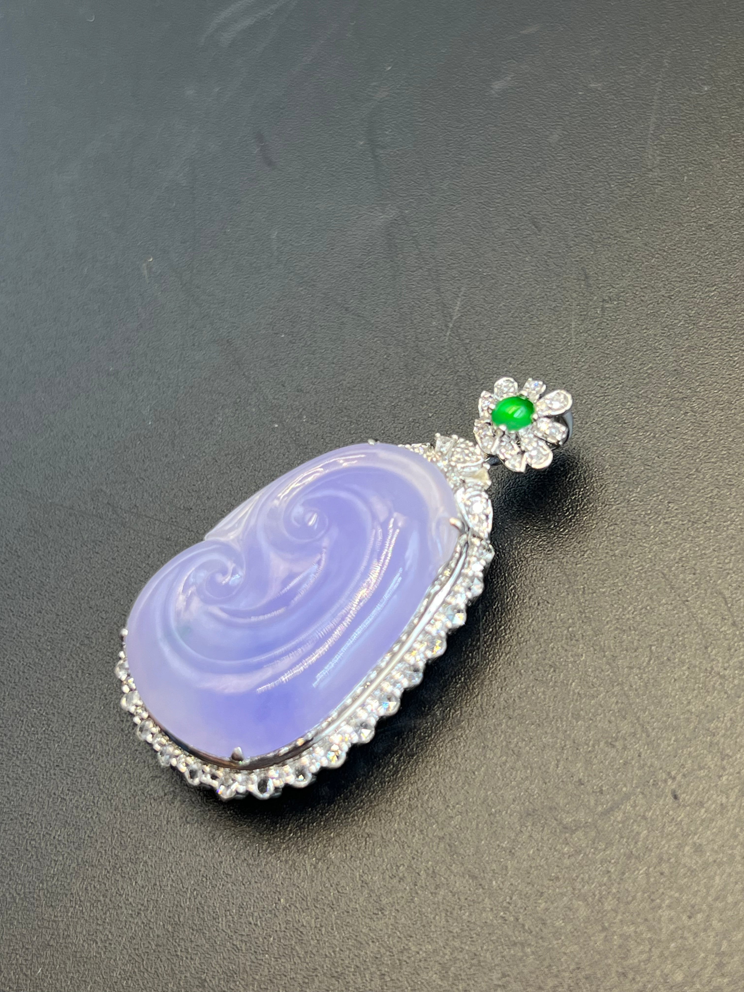 天然緬甸翡翠紫羅蘭如意吊墜