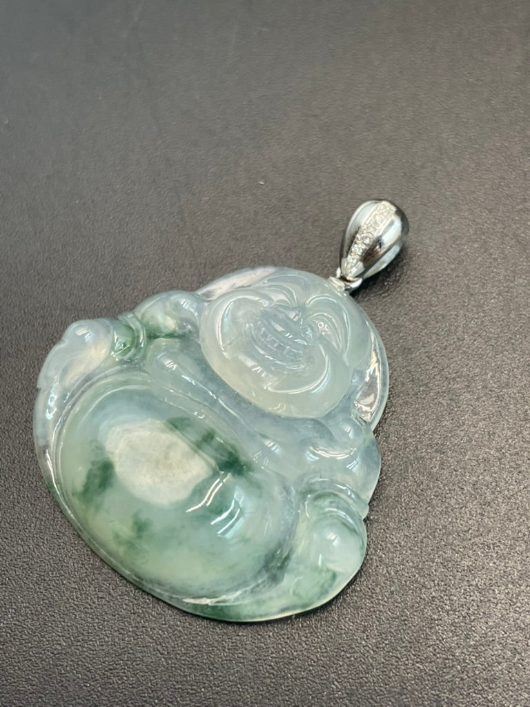 緬甸天然翡翠綠飄花彌勒吊墜