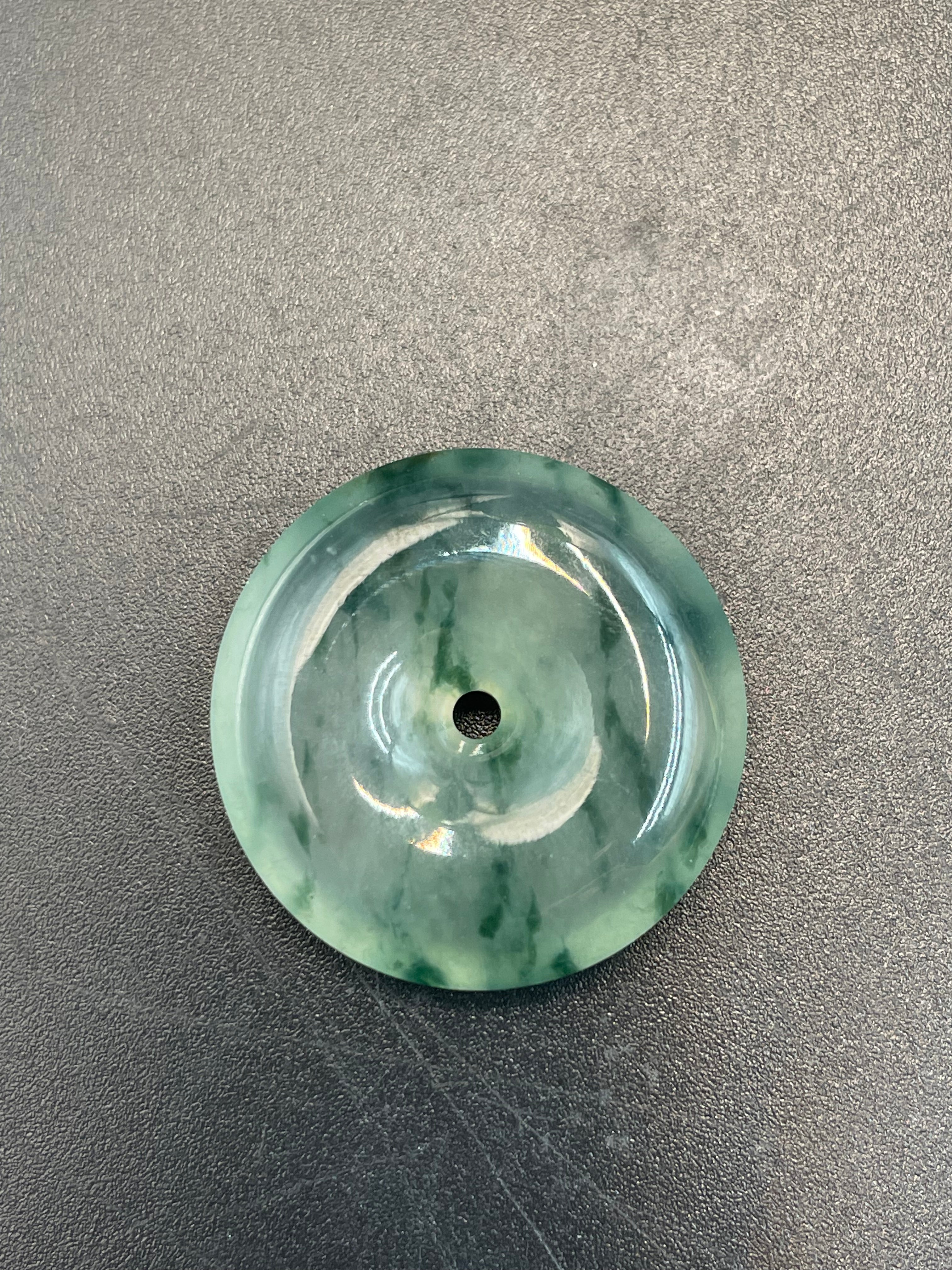 緬甸天然翡翠冰晴飄綠花平安扣吊墜