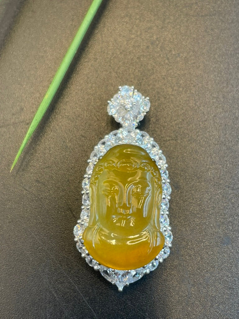 緬甸天然翡翠黃翡觀音吊墜
